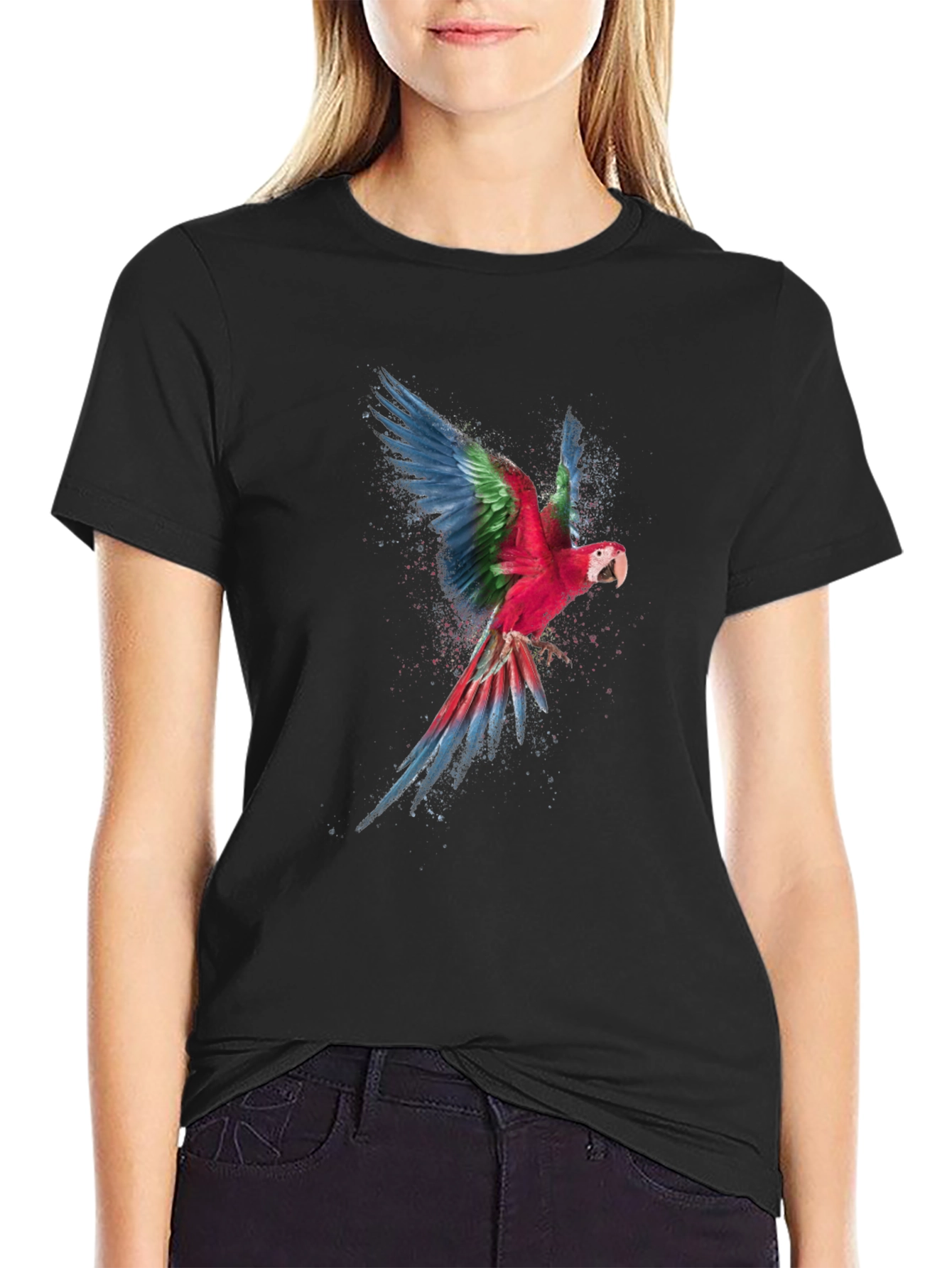Mens Black Parrot Graphic Tee