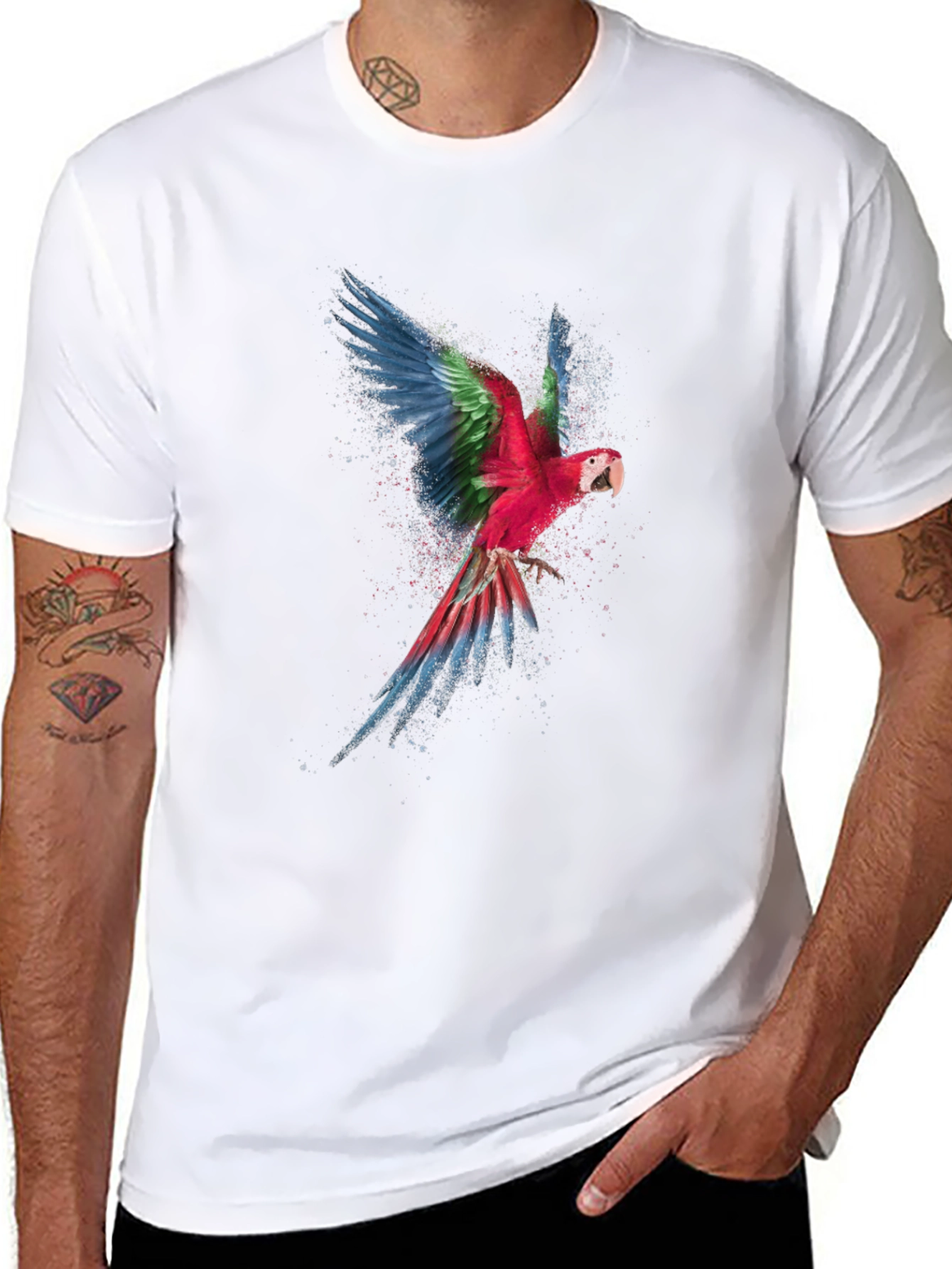 Mens Black Parrot Graphic Tee