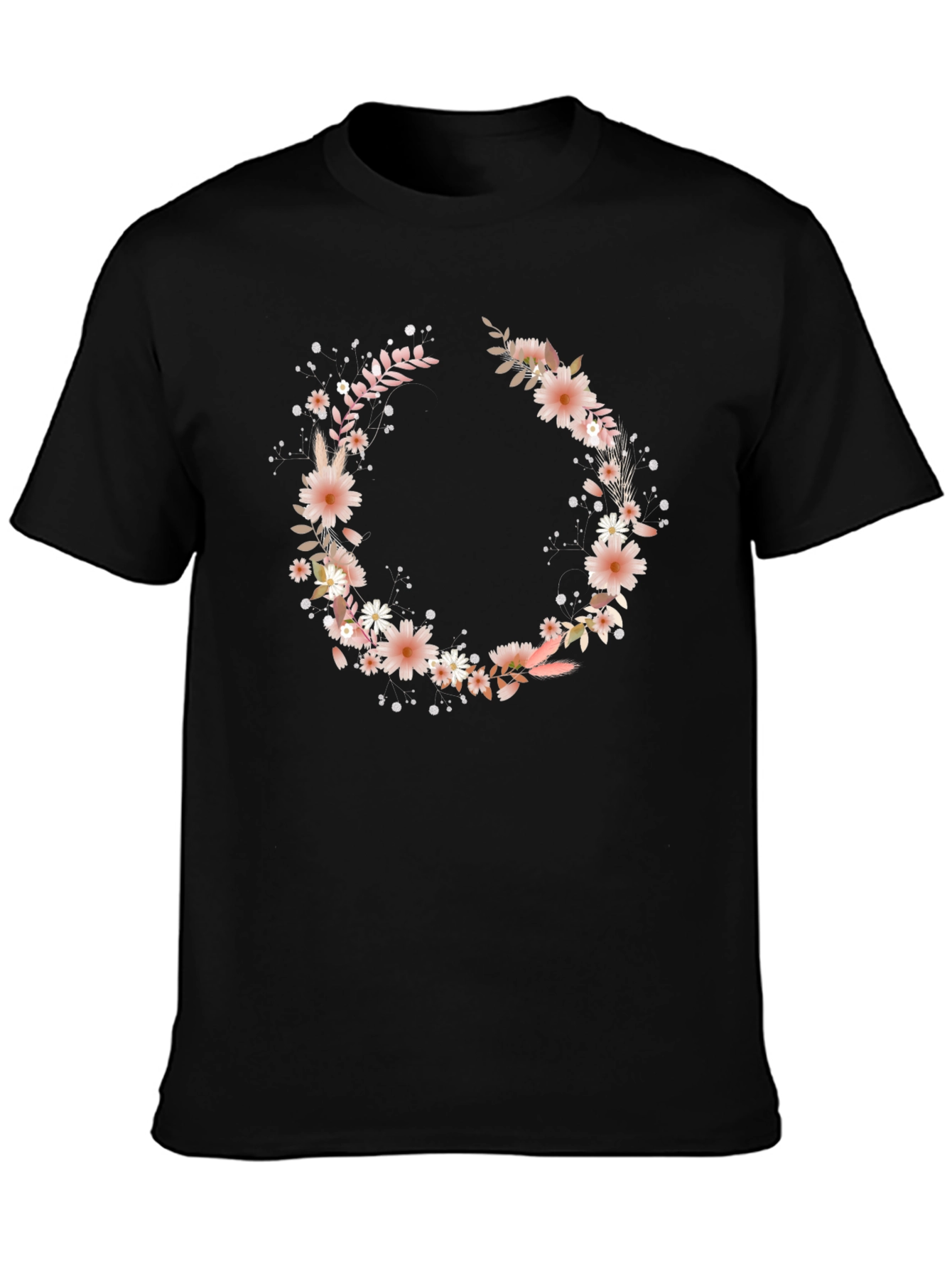 Floral Wreath Graphic Black T-Shirt