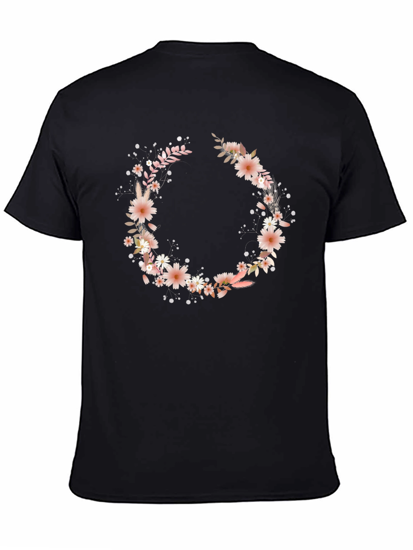 Floral Wreath Graphic Black T-Shirt