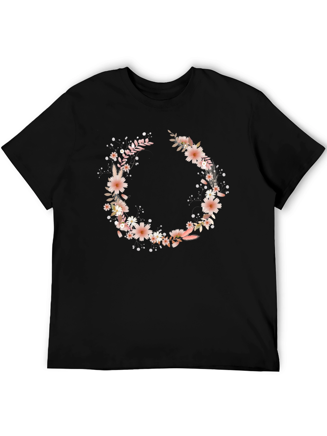 Floral Wreath Graphic Black T-Shirt
