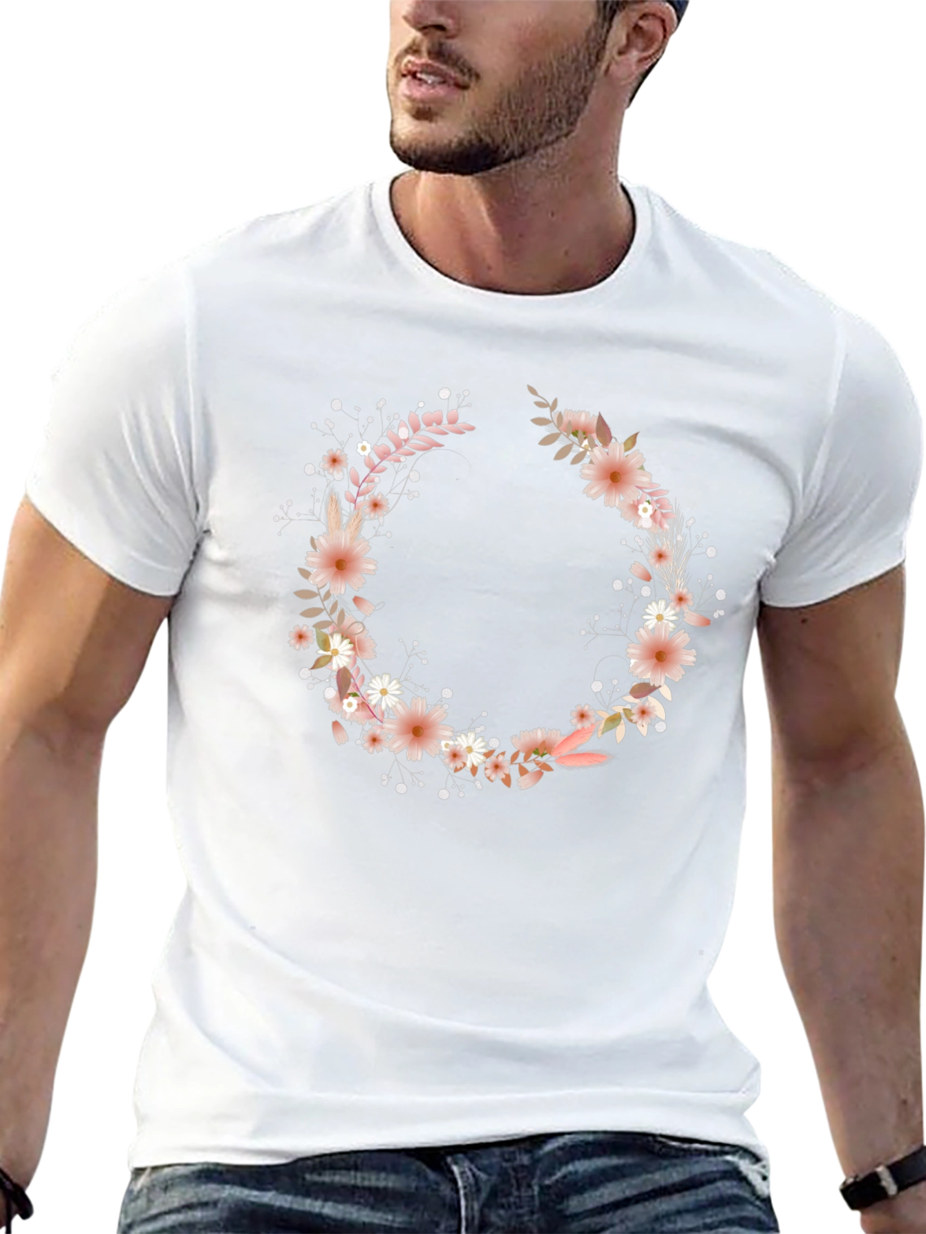 Floral Wreath Graphic Black T-Shirt