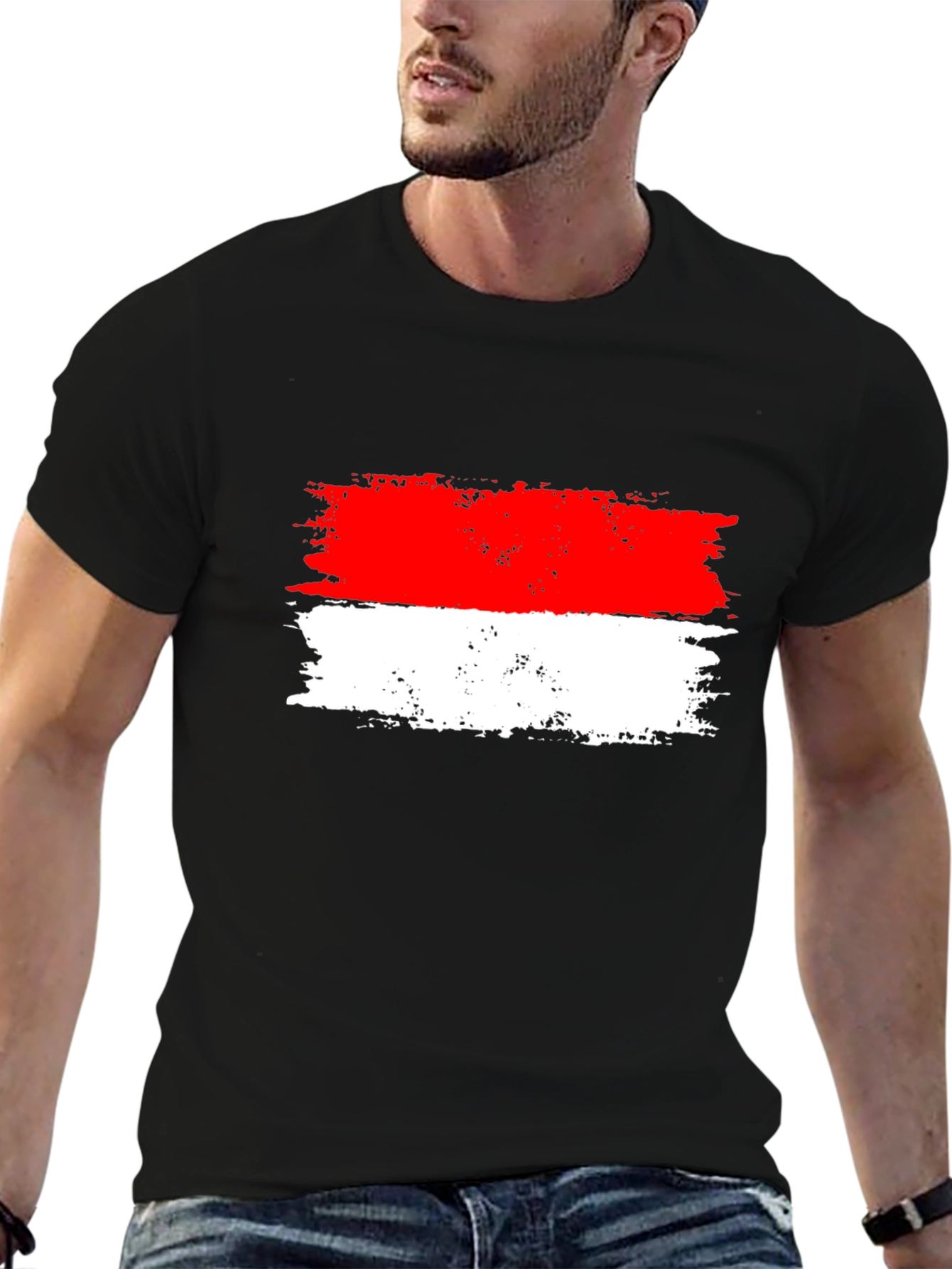 Distressed Indonesian Flag Graphic Tee - Black