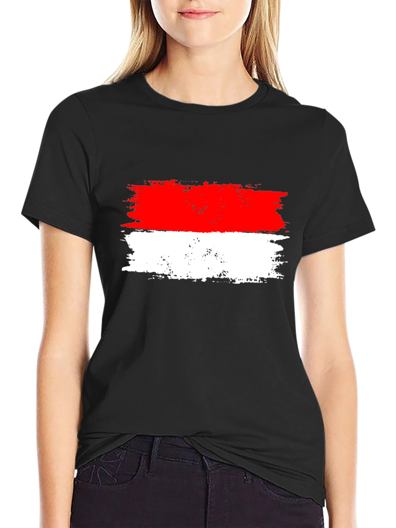Distressed Indonesian Flag Graphic Tee - Black