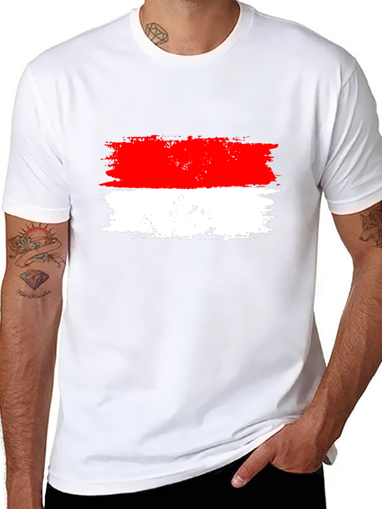 Distressed Indonesian Flag Graphic Tee - Black