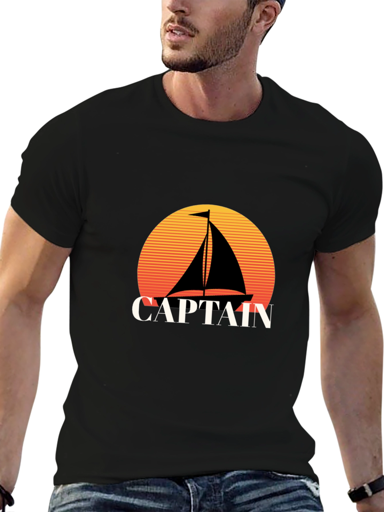 Captain Sailboat Graphic Tee - Retro Sunset Design