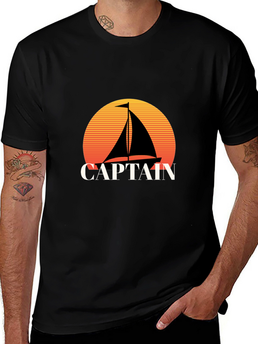 Captain Sailboat Graphic Tee - Retro Sunset Design