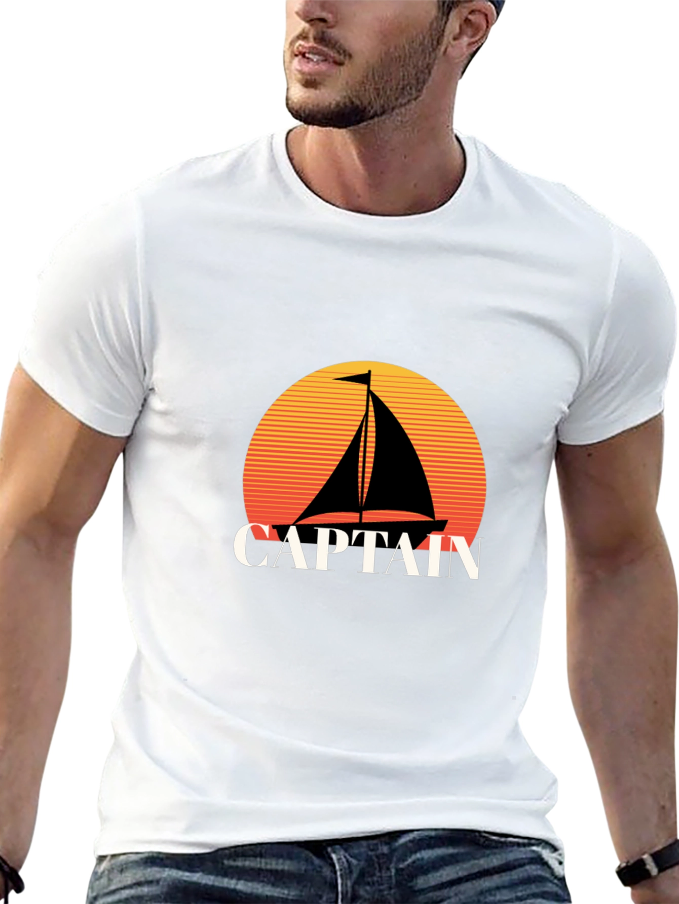 Captain Sailboat Graphic Tee - Retro Sunset Design