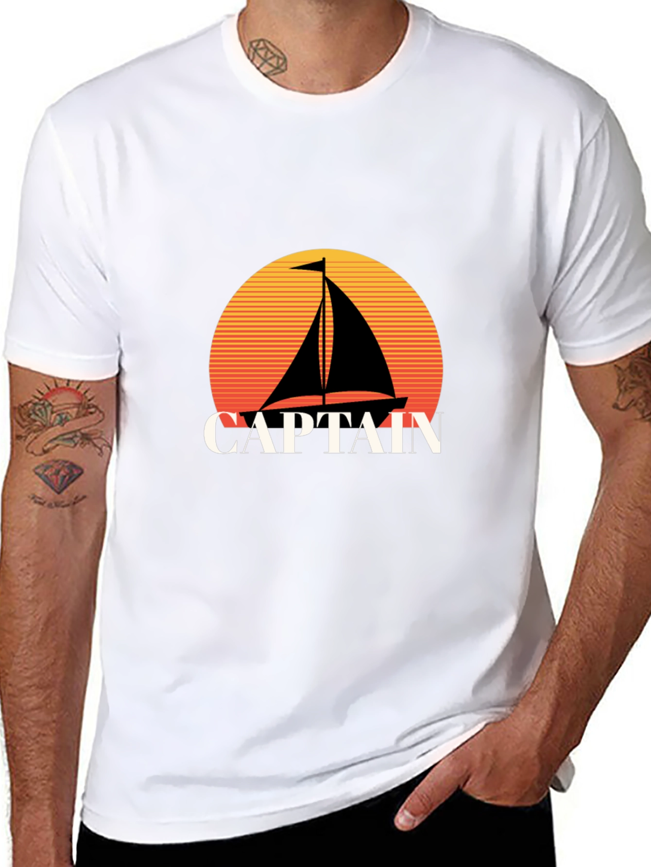 Captain Sailboat Graphic Tee - Retro Sunset Design