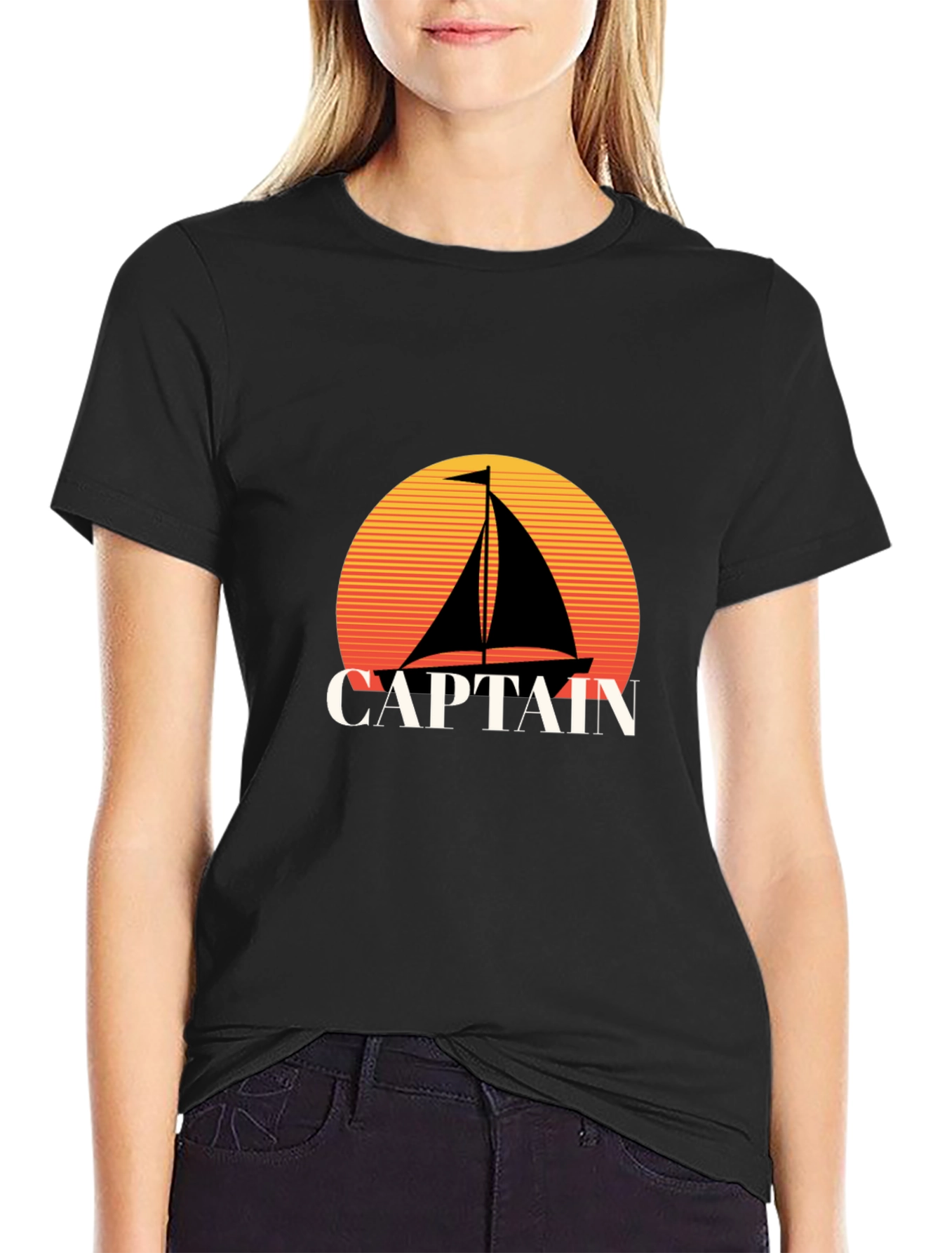 Captain Sailboat Graphic Tee - Retro Sunset Design