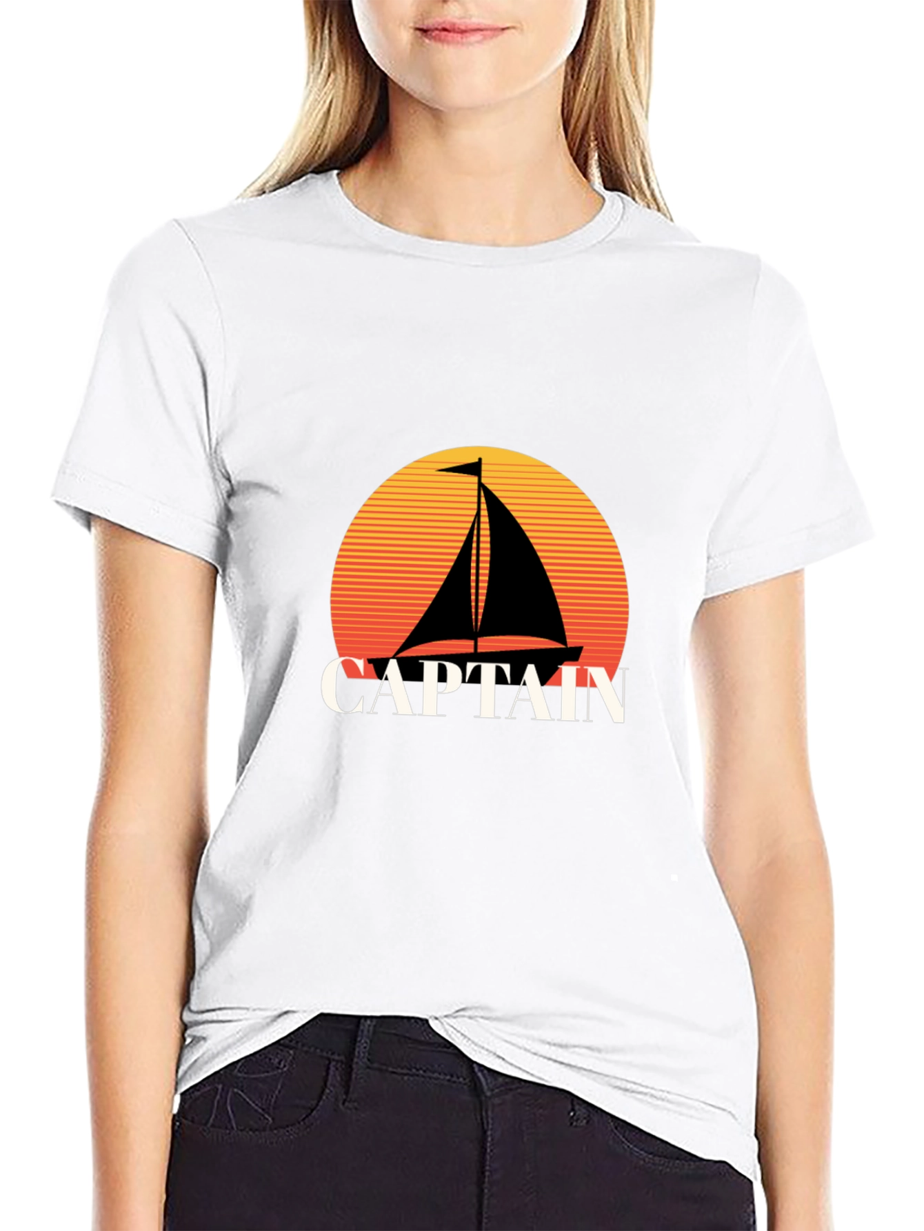 Captain Sailboat Graphic Tee - Retro Sunset Design