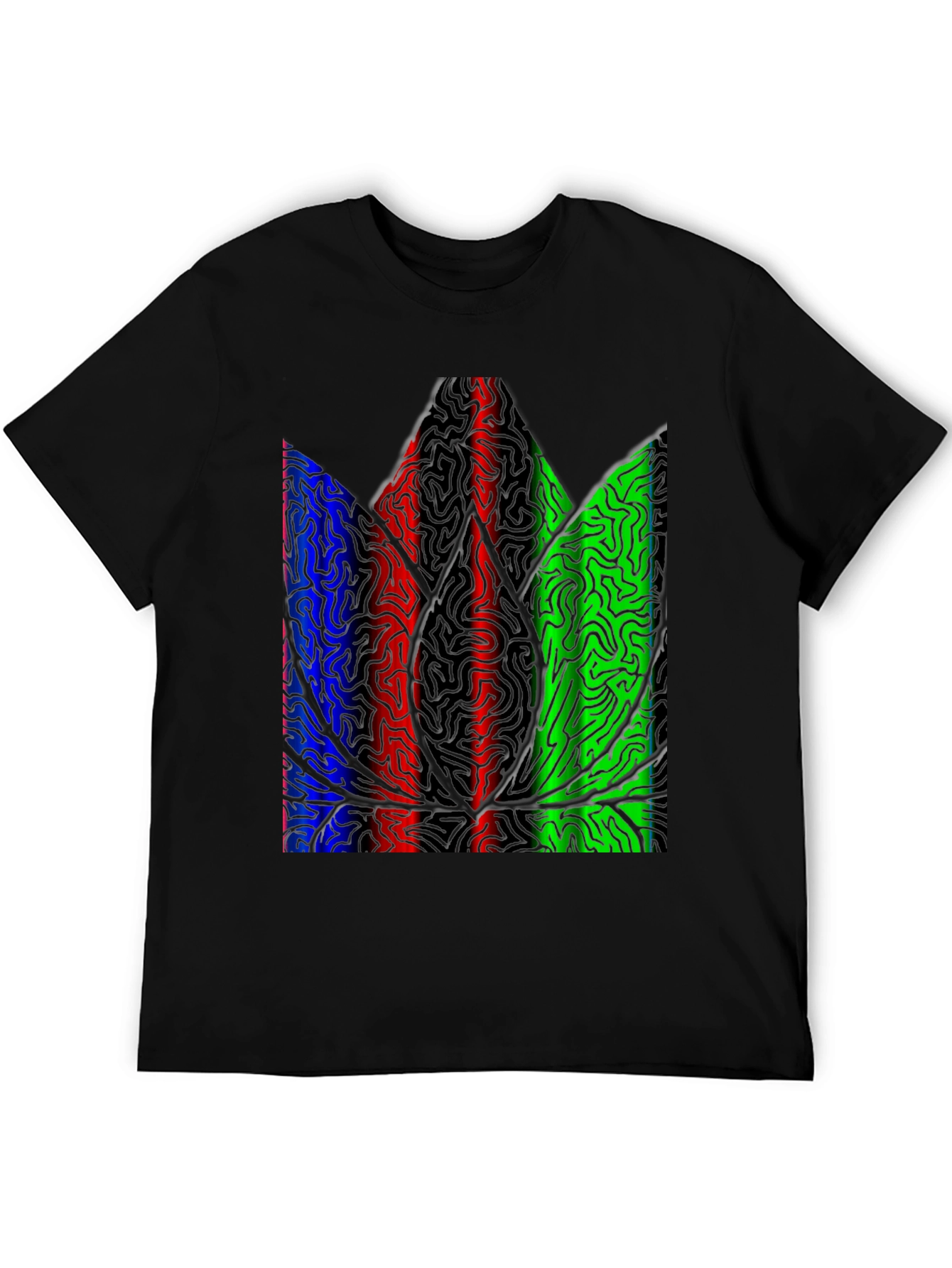 Abstract Leaf Print Black T-Shirt