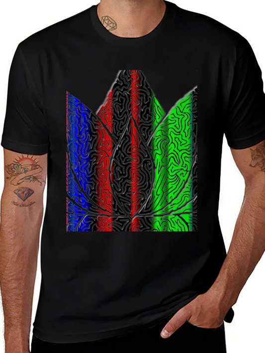 Abstract Leaf Print Black T-Shirt