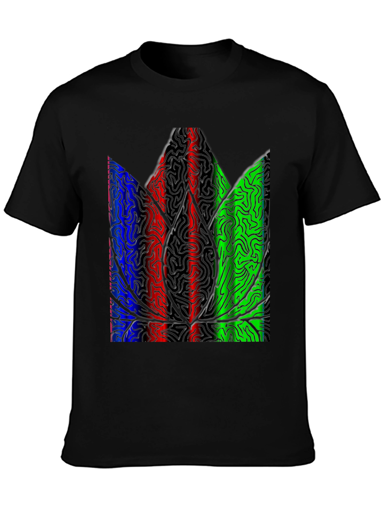 Abstract Leaf Print Black T-Shirt