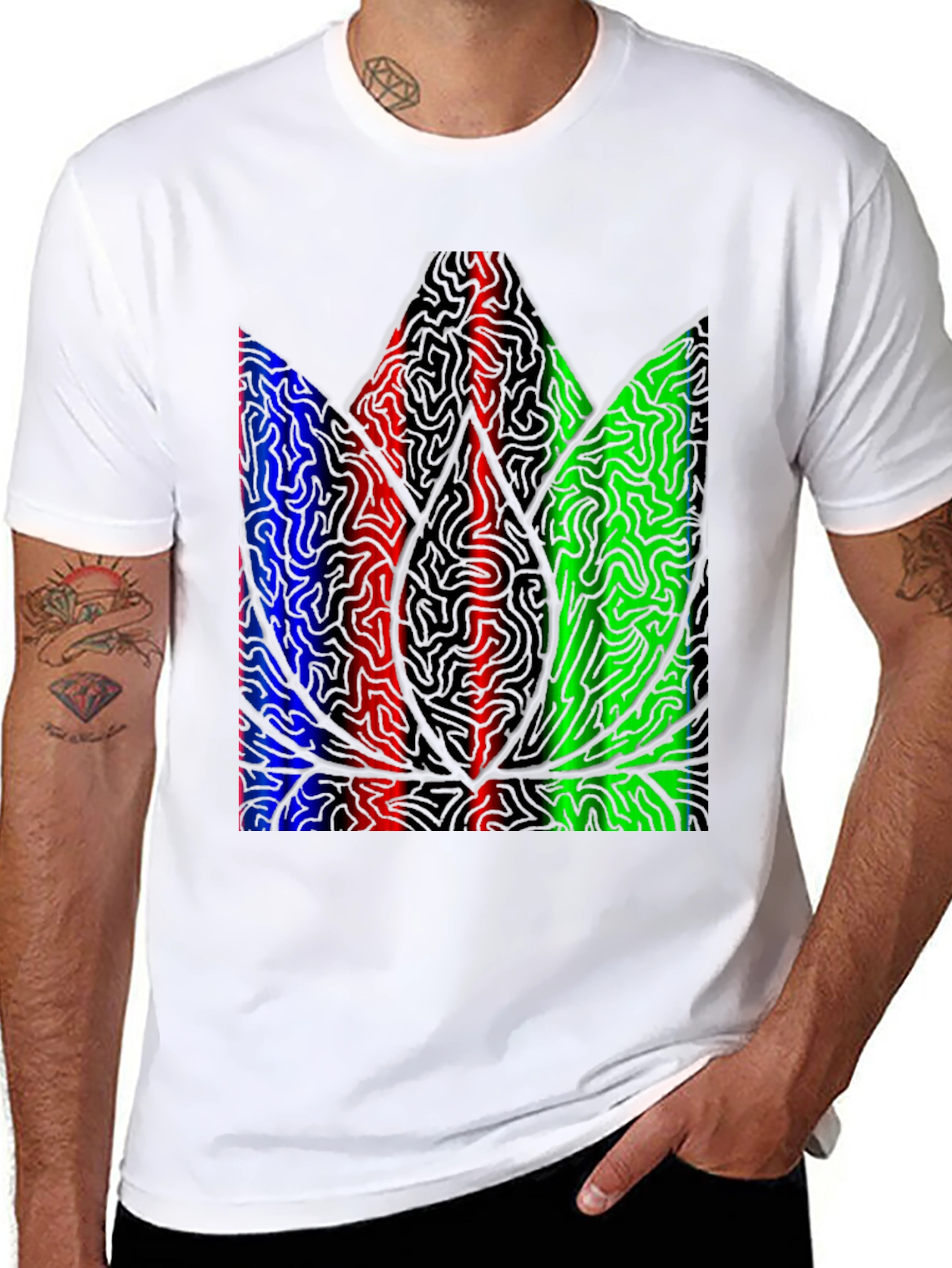 Abstract Leaf Print Black T-Shirt