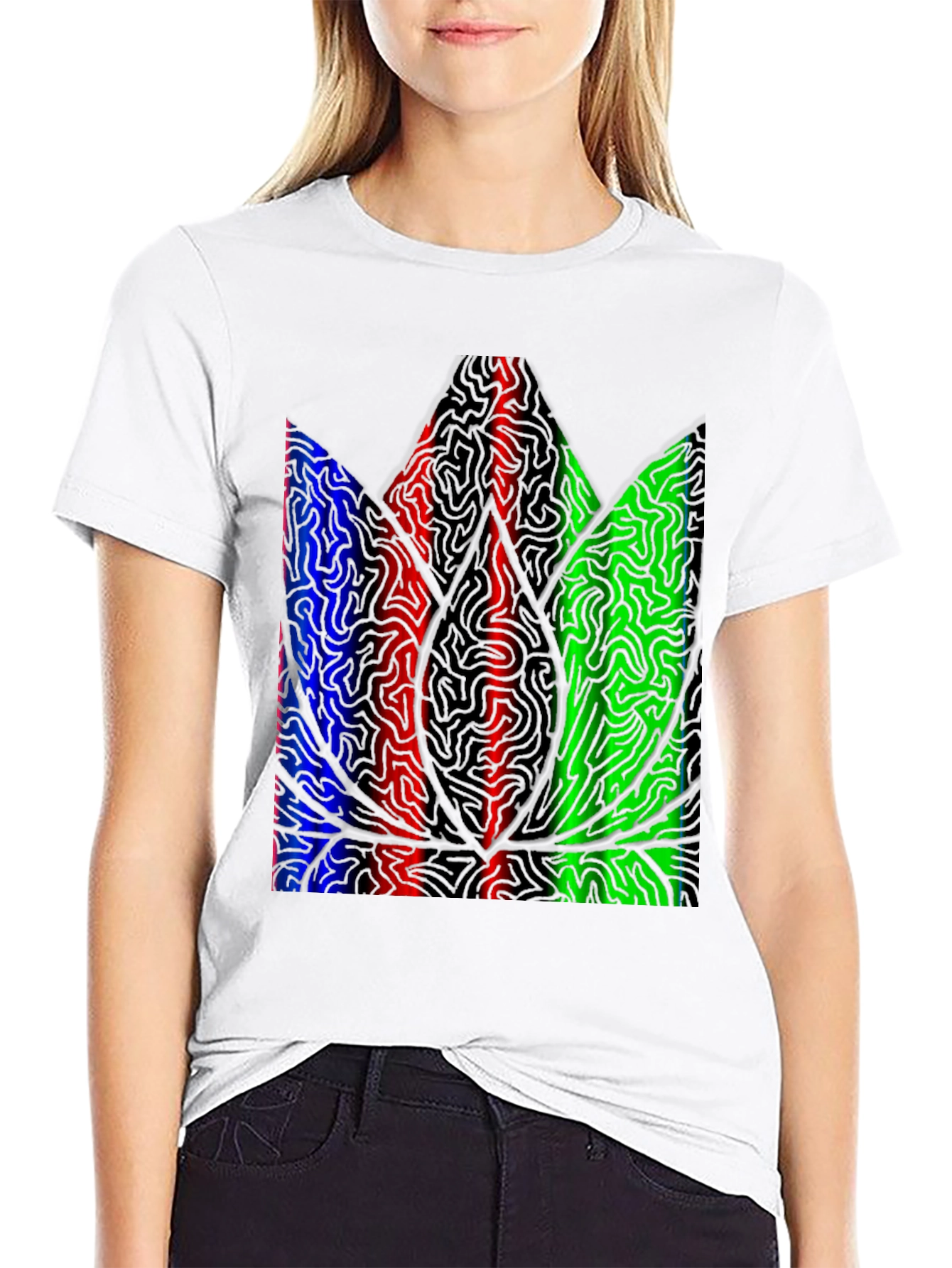 Abstract Leaf Print Black T-Shirt