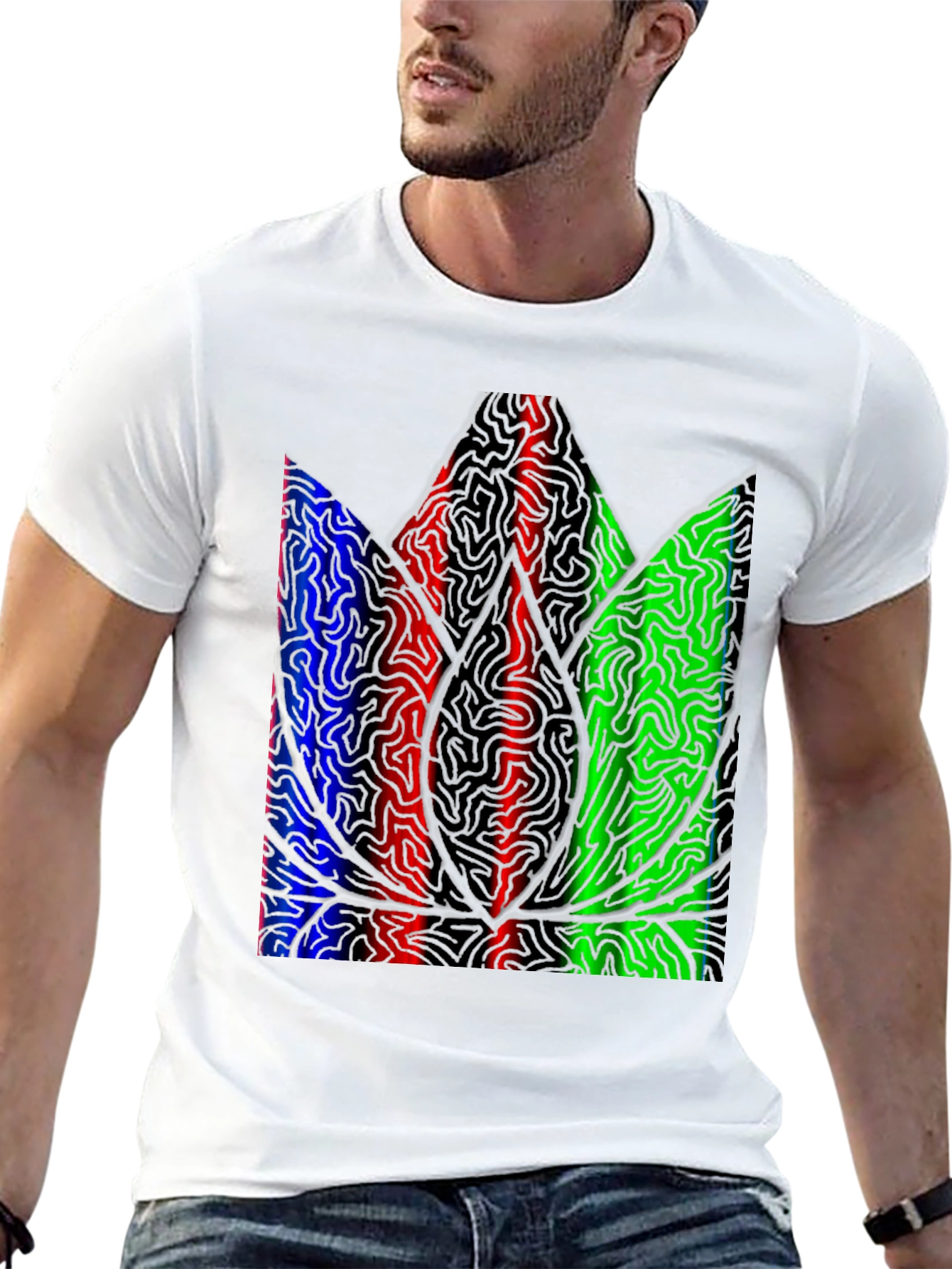 Abstract Leaf Print Black T-Shirt