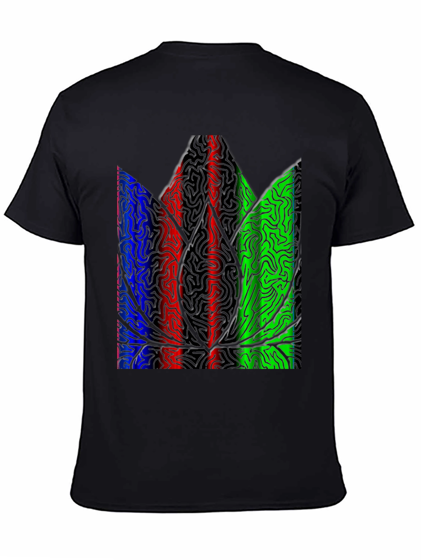 Abstract Leaf Print Black T-Shirt