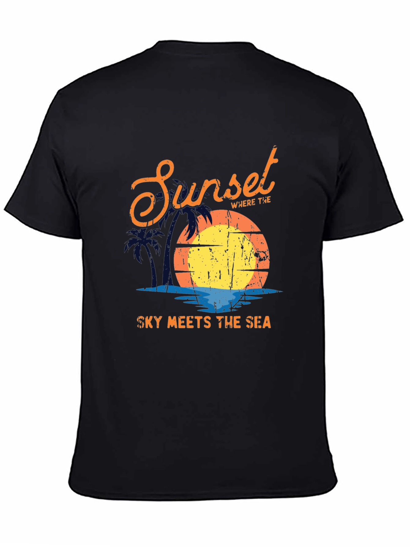 Sunset Sky Meets Sea Graphic Black T-Shirt
