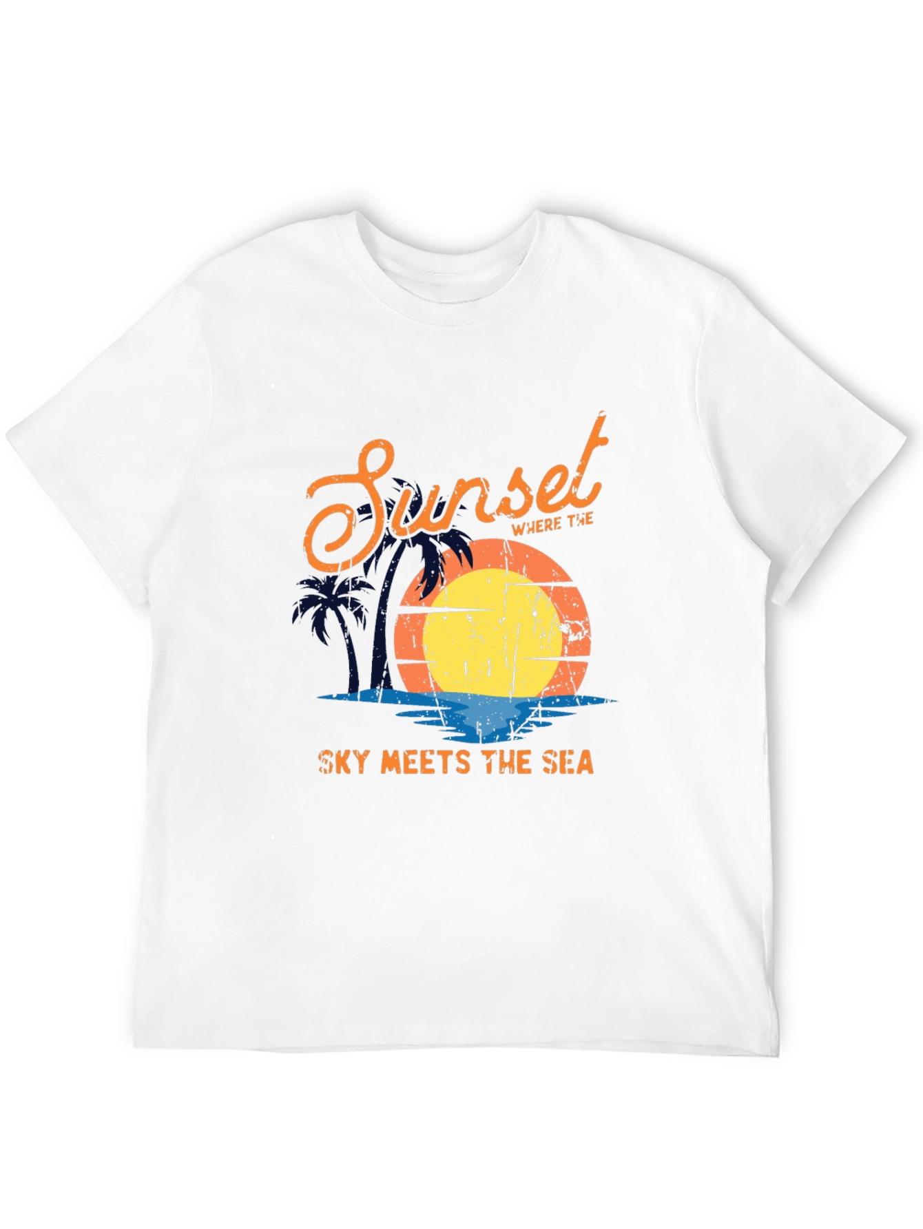 Sunset Sky Meets Sea Graphic Black T-Shirt