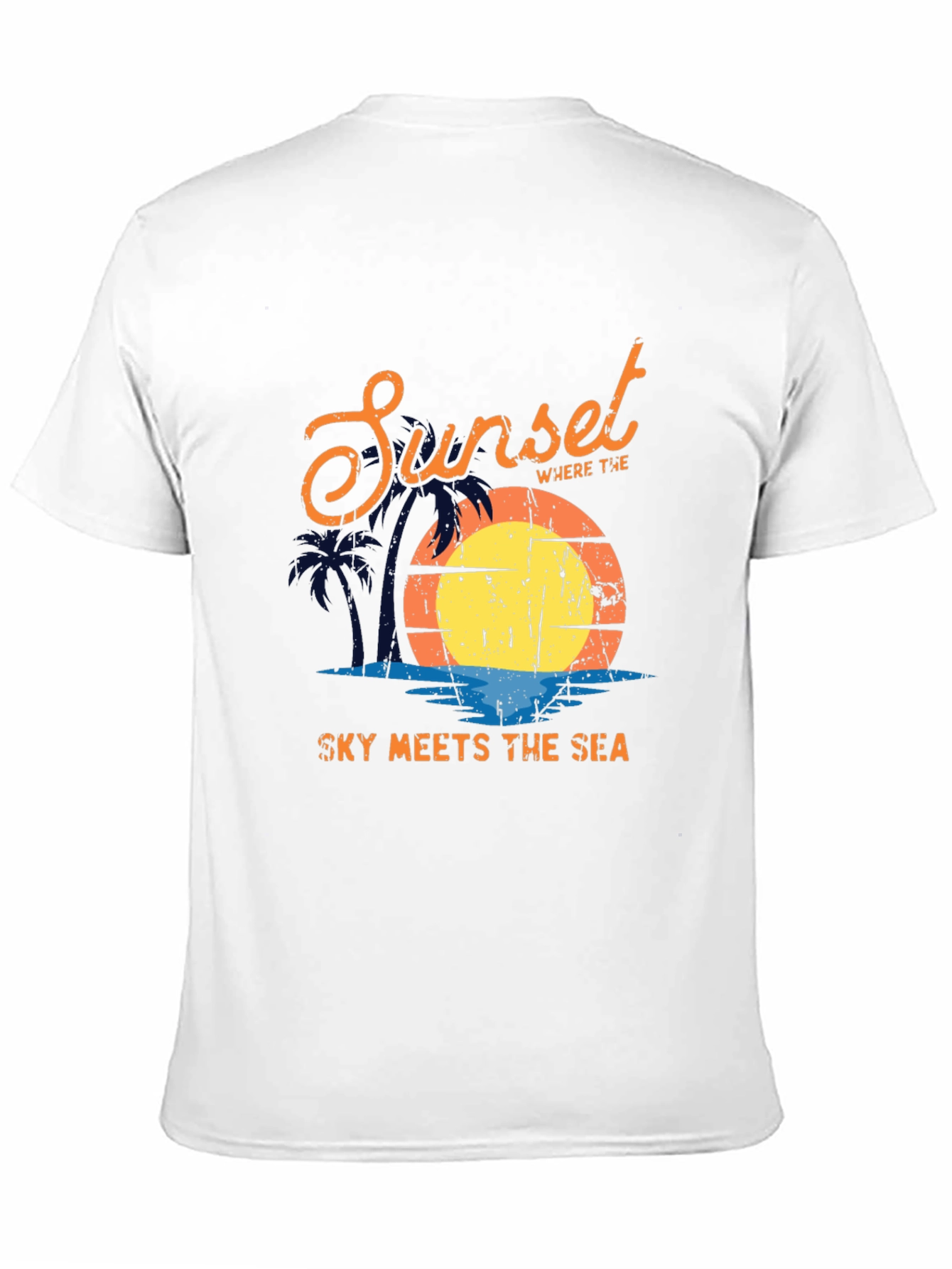 Sunset Sky Meets Sea Graphic Black T-Shirt