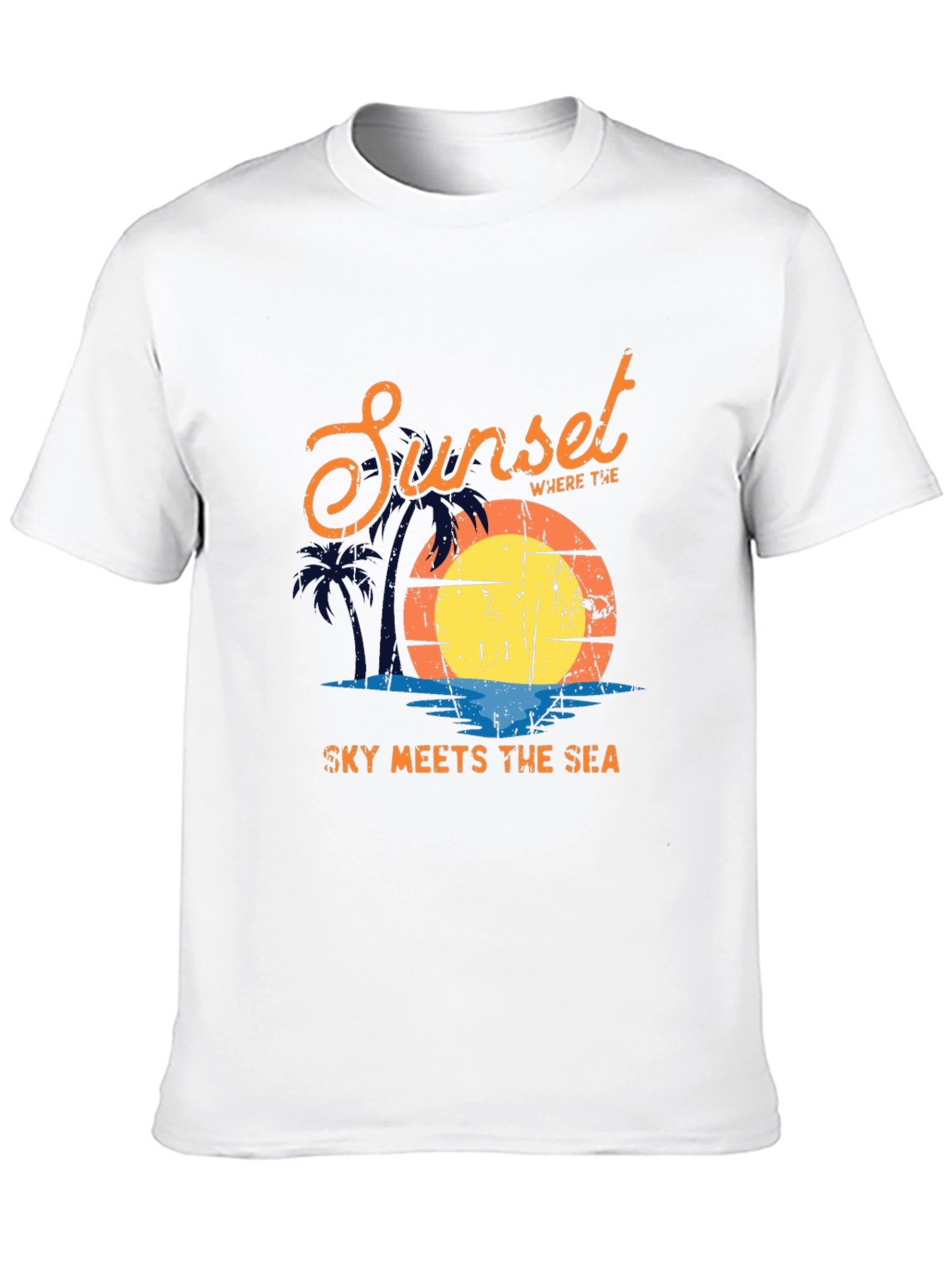 Sunset Sky Meets Sea Graphic Black T-Shirt