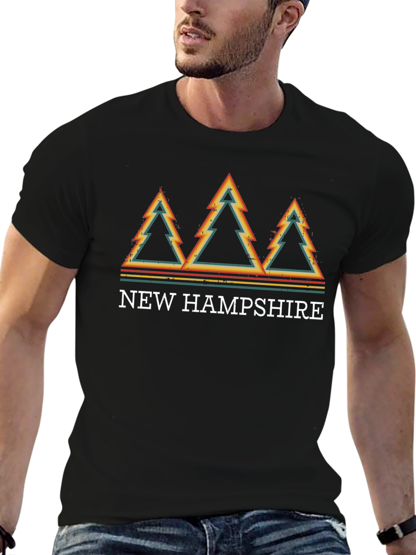 New Hampshire Retro Tree T-Shirt - Black