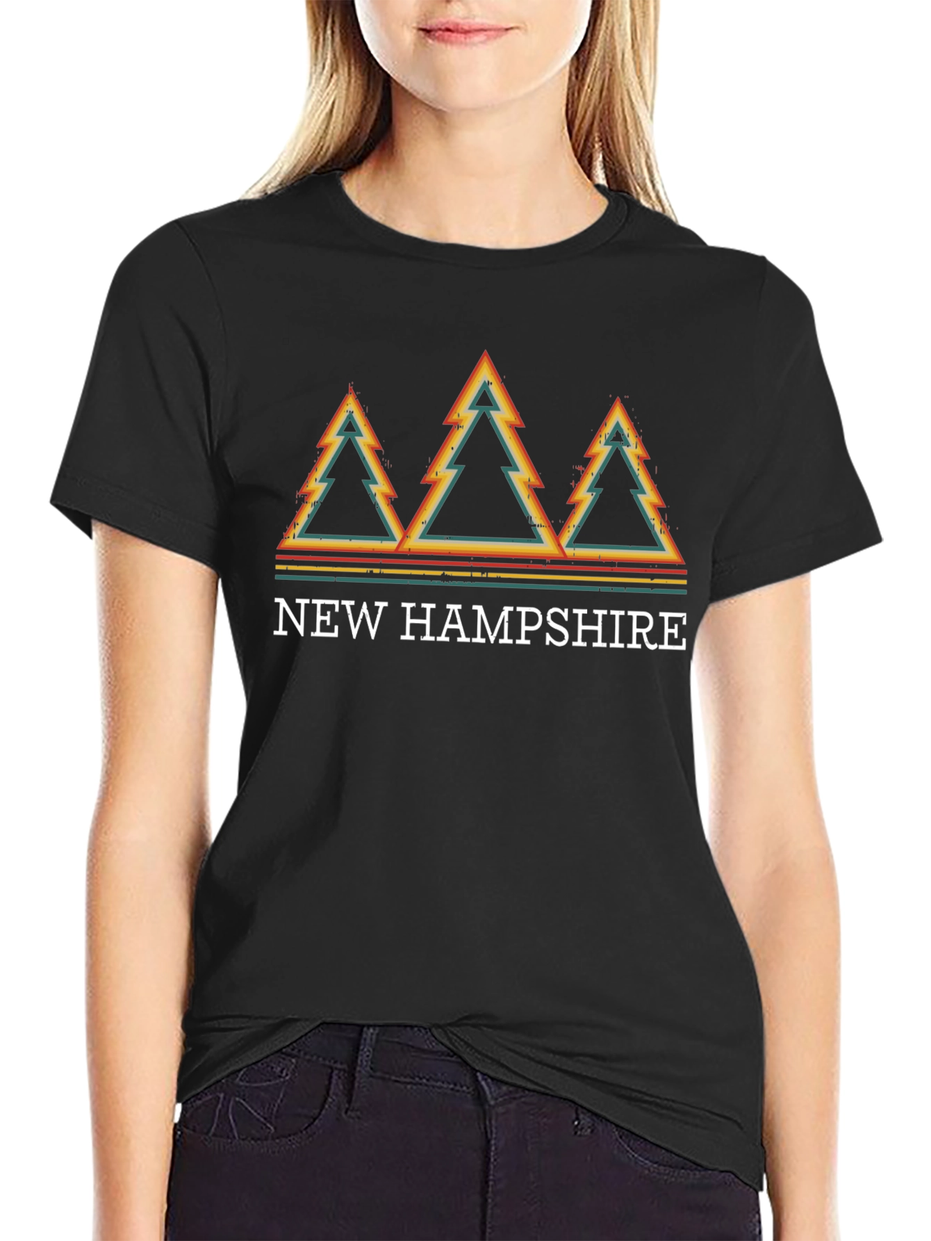 New Hampshire Retro Tree T-Shirt - Black