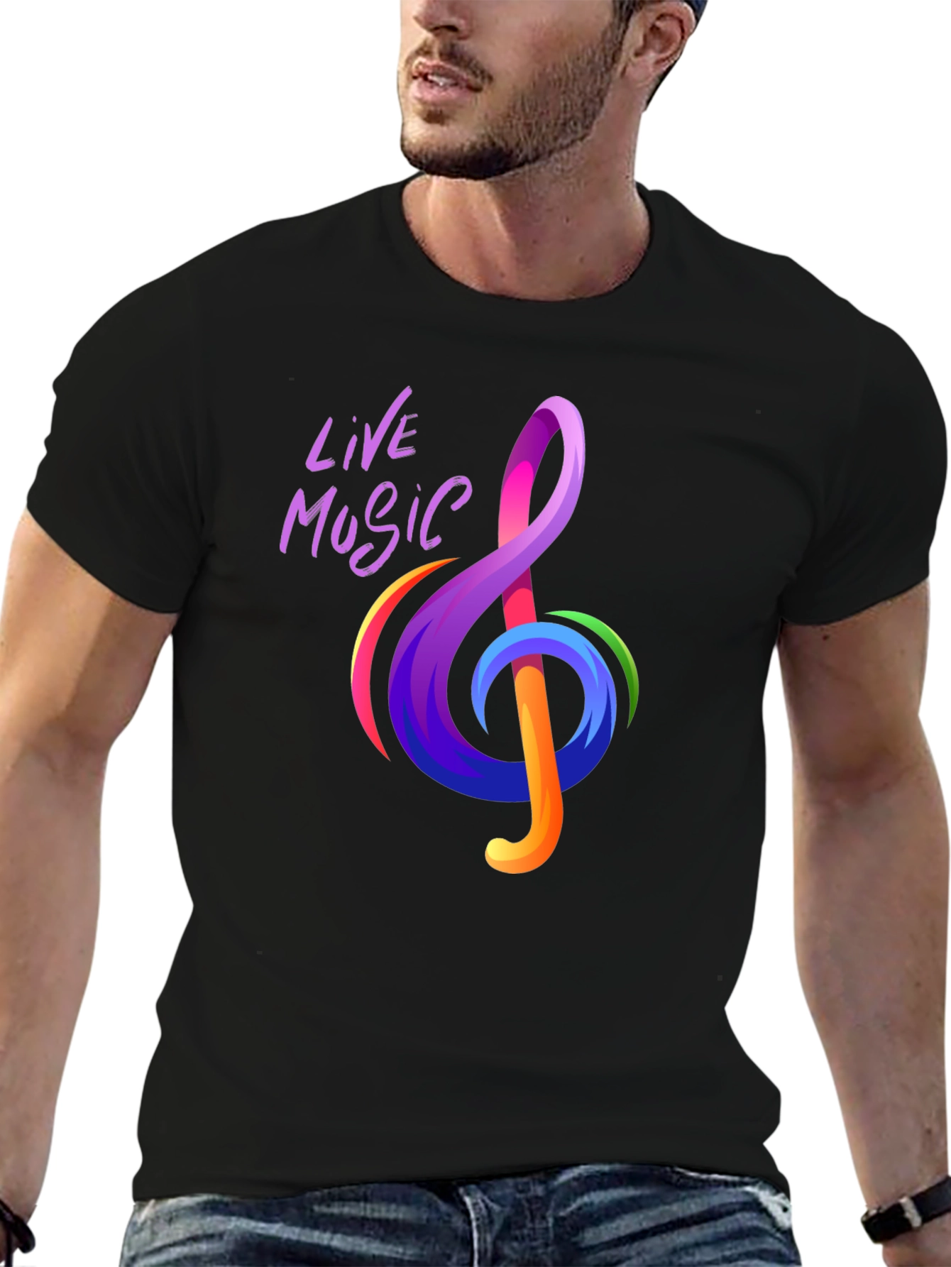 Live Music Treble Clef Graphic Tee - Vibrant Design