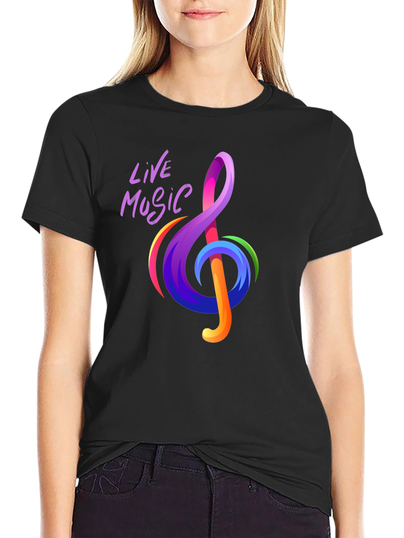 Live Music Treble Clef Graphic Tee - Vibrant Design