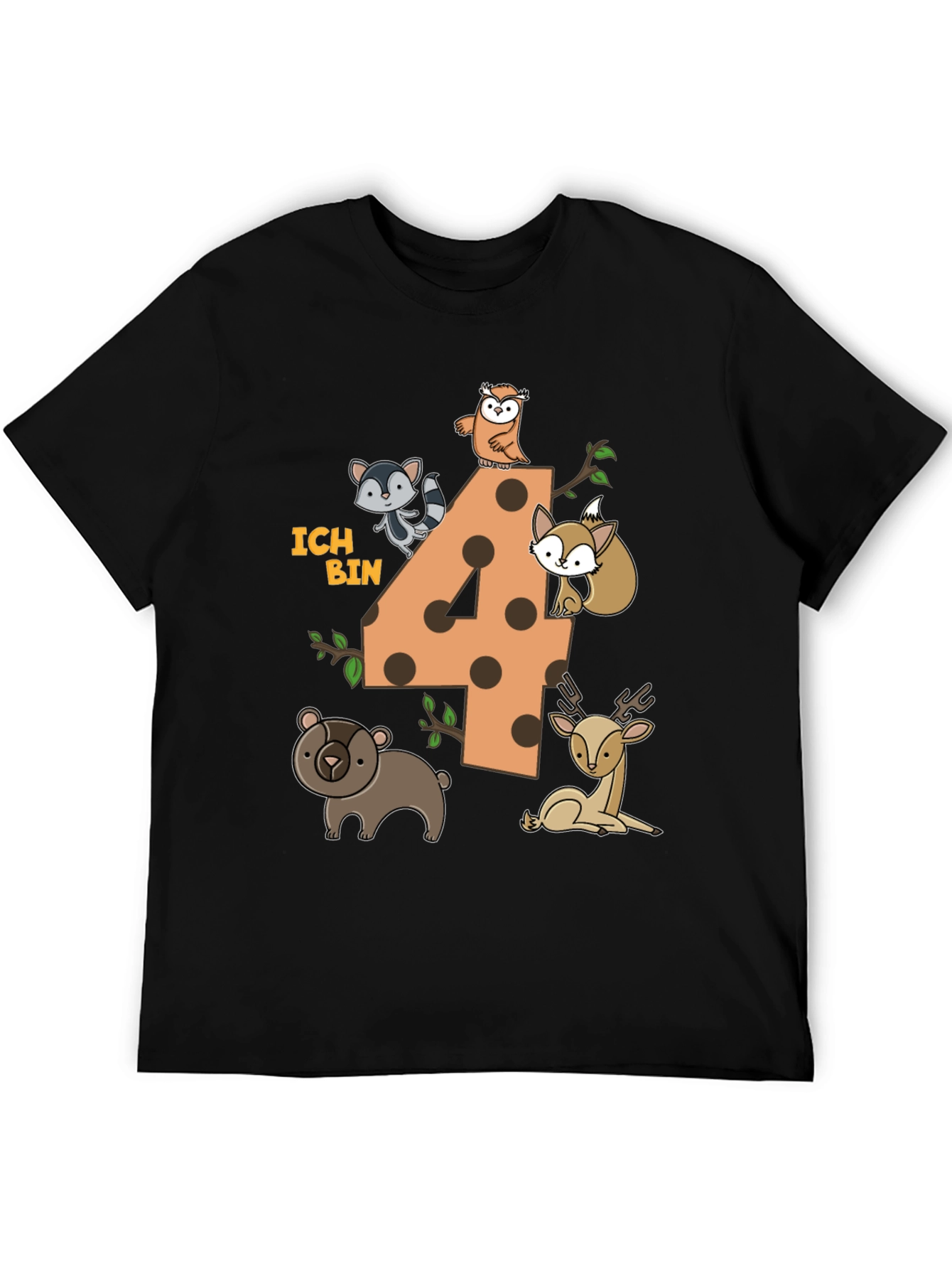 Kids 4th Birthday Forest Animals T-Shirt