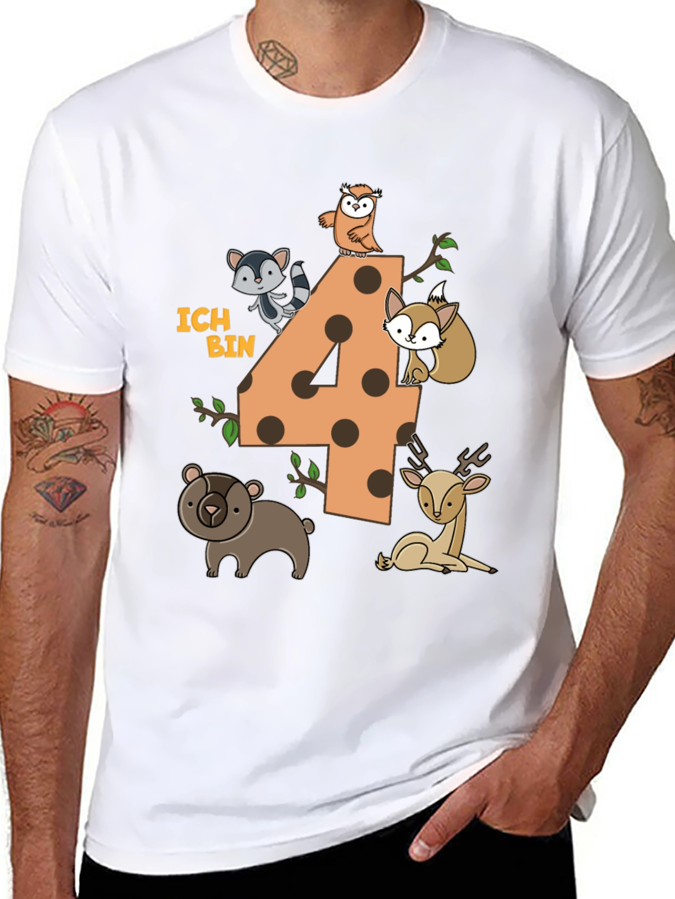 Kids 4th Birthday Forest Animals T-Shirt