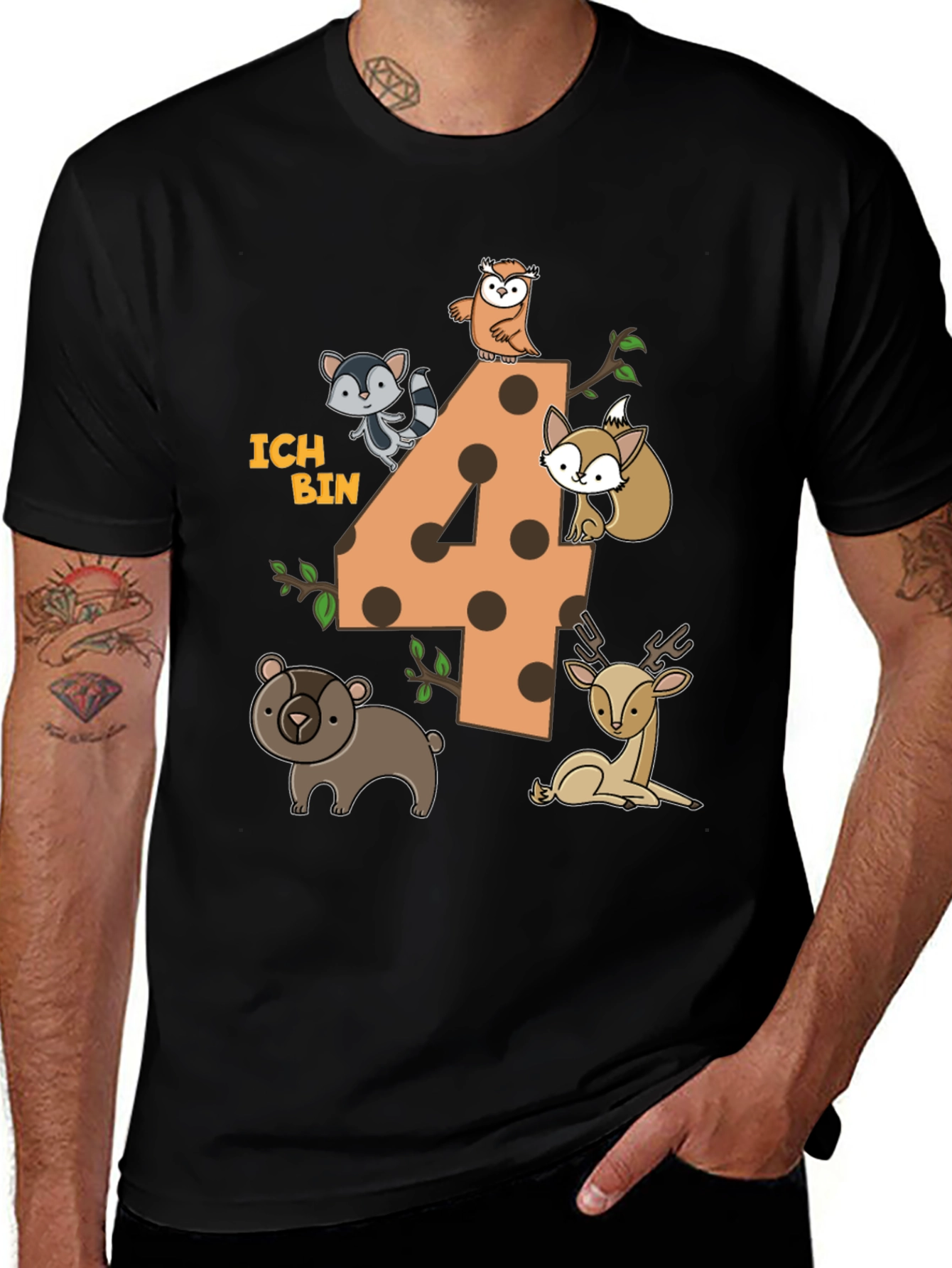 Kids 4th Birthday Forest Animals T-Shirt