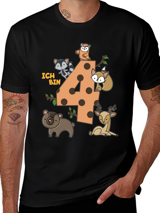 Kids 4th Birthday Forest Animals T-Shirt