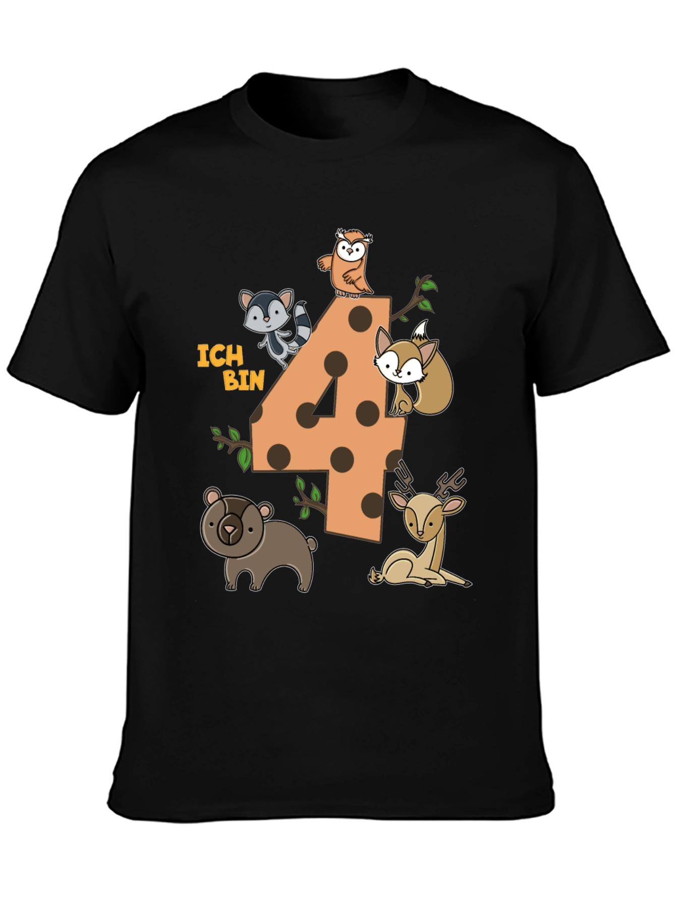 Kids 4th Birthday Forest Animals T-Shirt