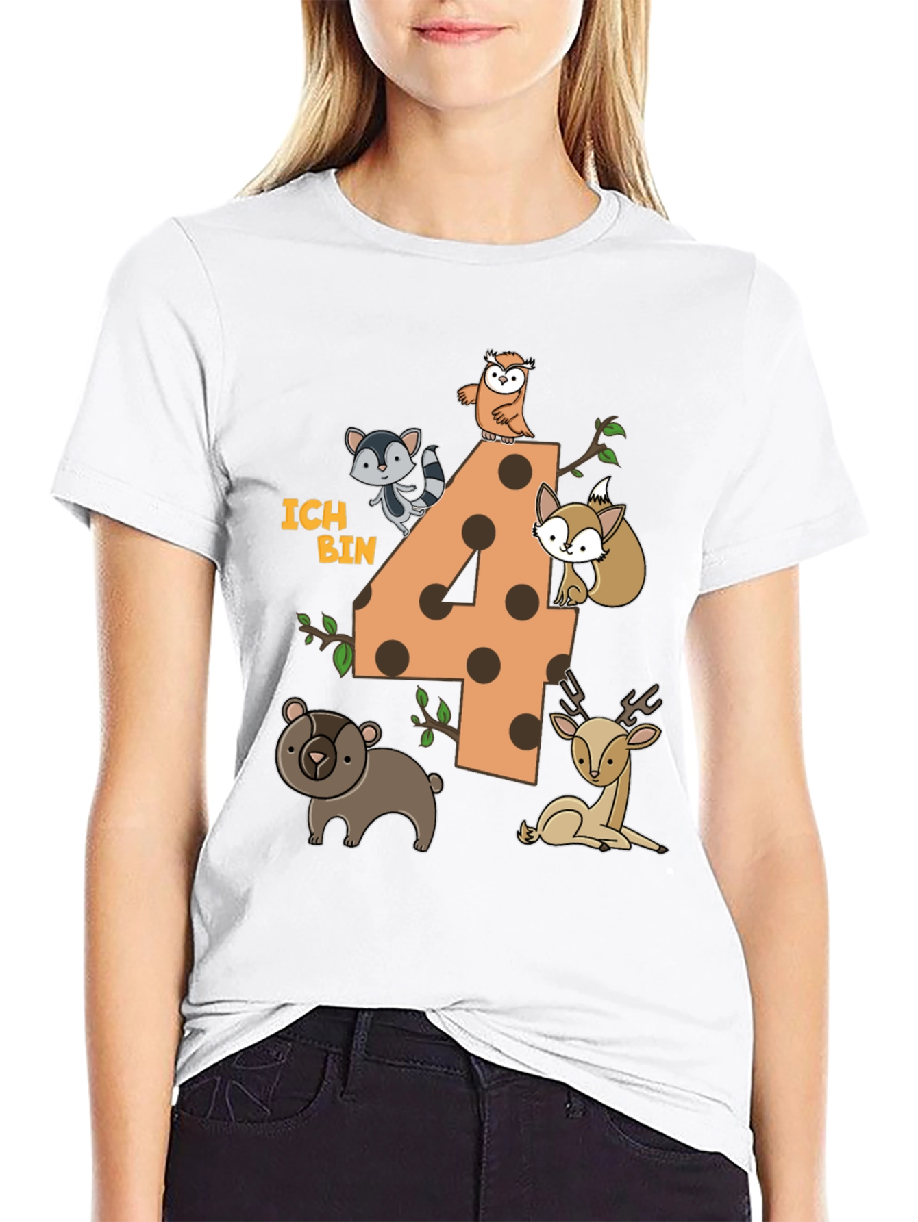 Kids 4th Birthday Forest Animals T-Shirt