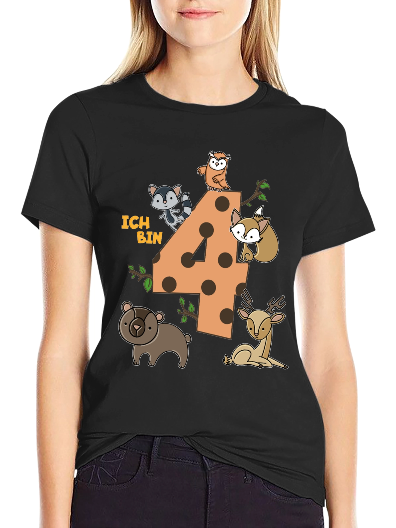 Kids 4th Birthday Forest Animals T-Shirt