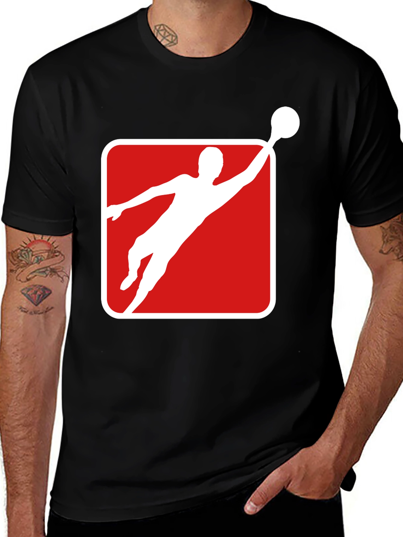Athlete Graphic Tee - Black Cotton Blend T-Shirt