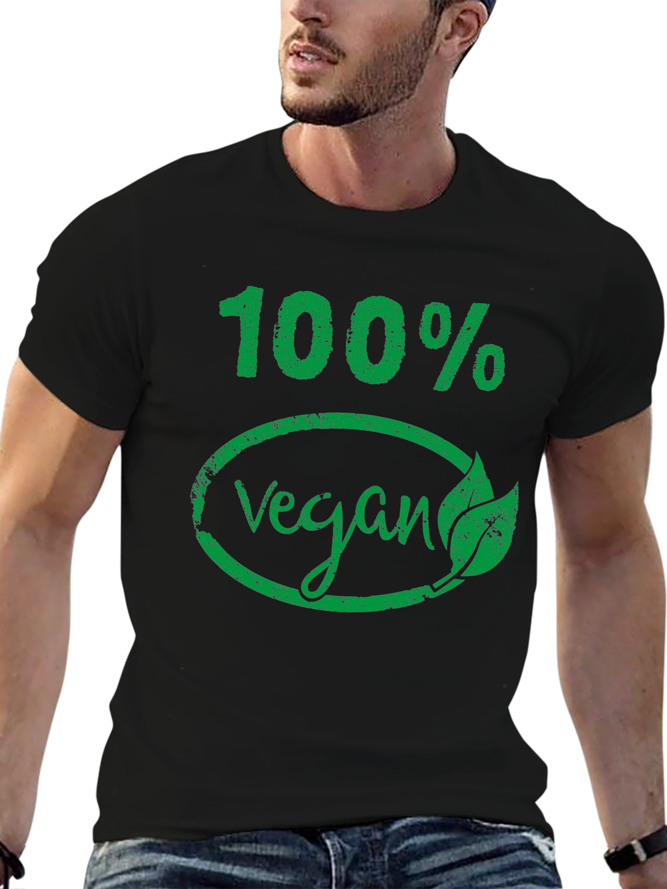 100% Vegan Graphic T-Shirt - Black Cotton Tee