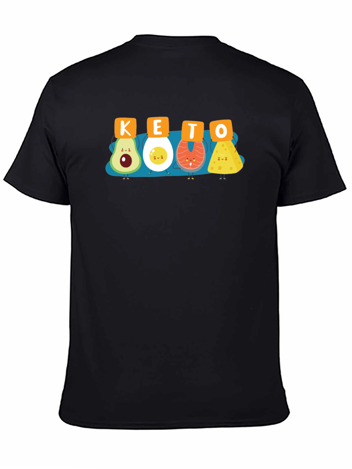 KETO Food Cartoon Graphic T-Shirt Black Crew Neck Tee