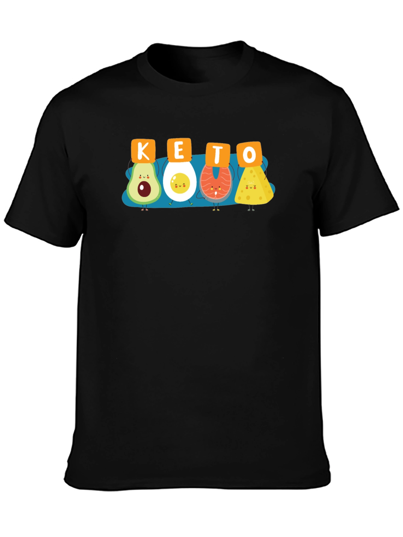 KETO Food Cartoon Graphic T-Shirt Black Crew Neck Tee