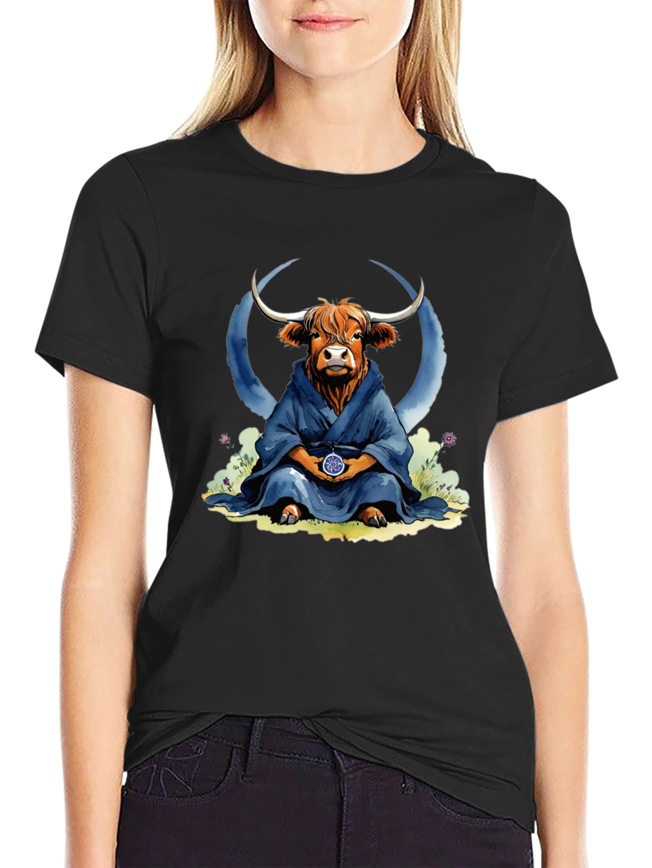 Zen Highland Cow T-Shirt - Meditating Bull