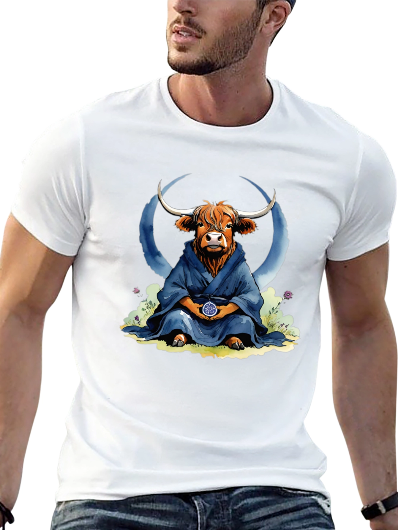 Zen Highland Cow T-Shirt - Meditating Bull