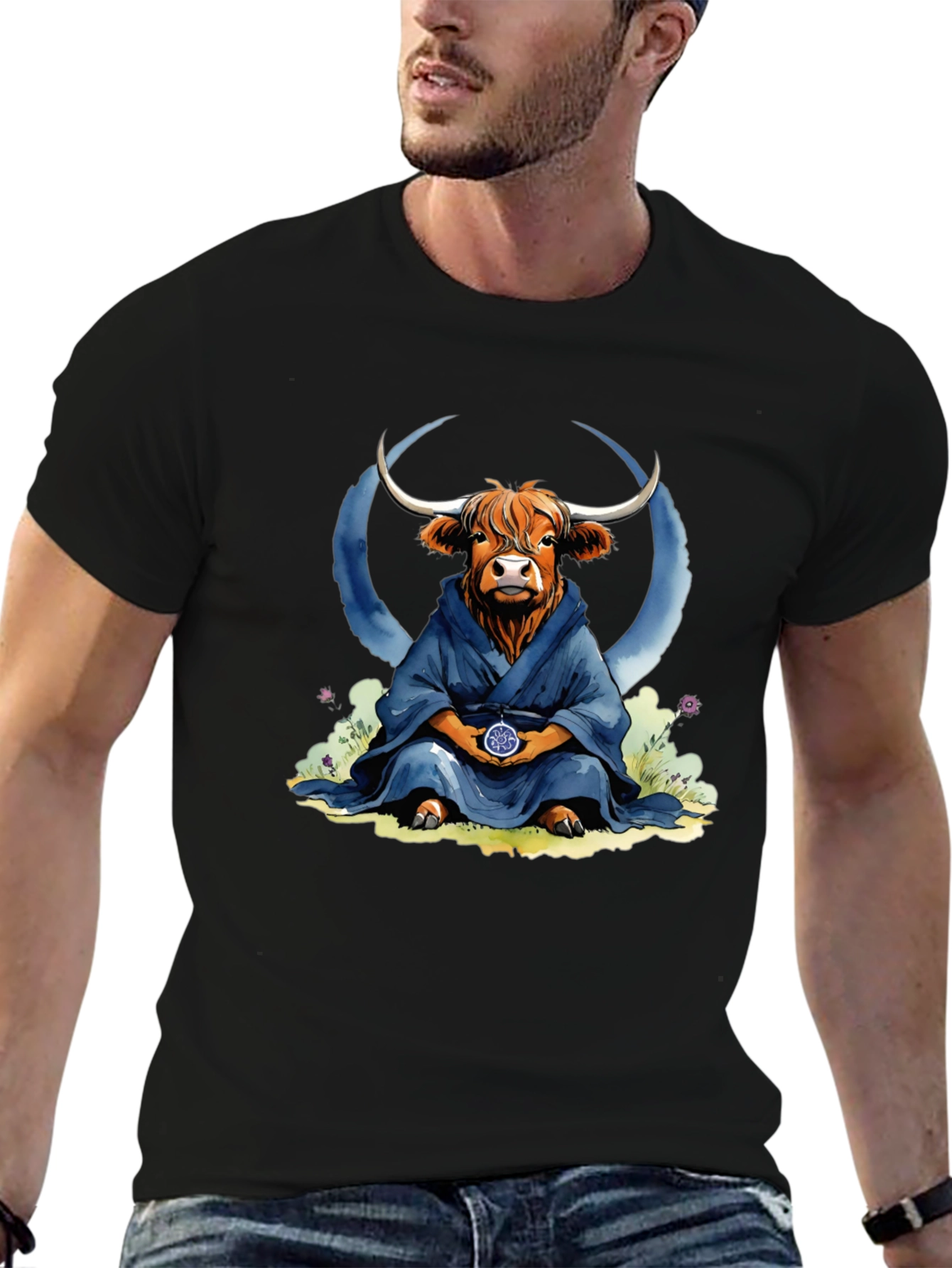 Zen Highland Cow T-Shirt - Meditating Bull