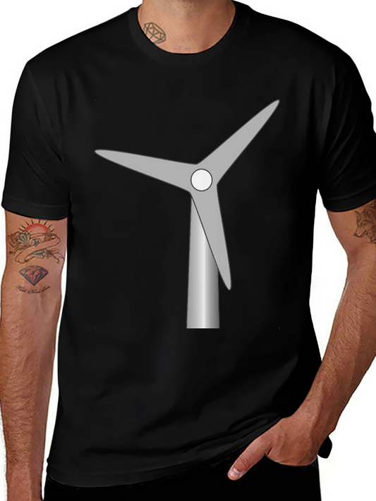 Wind Turbine Graphic Tee - Black Cotton T-Shirt