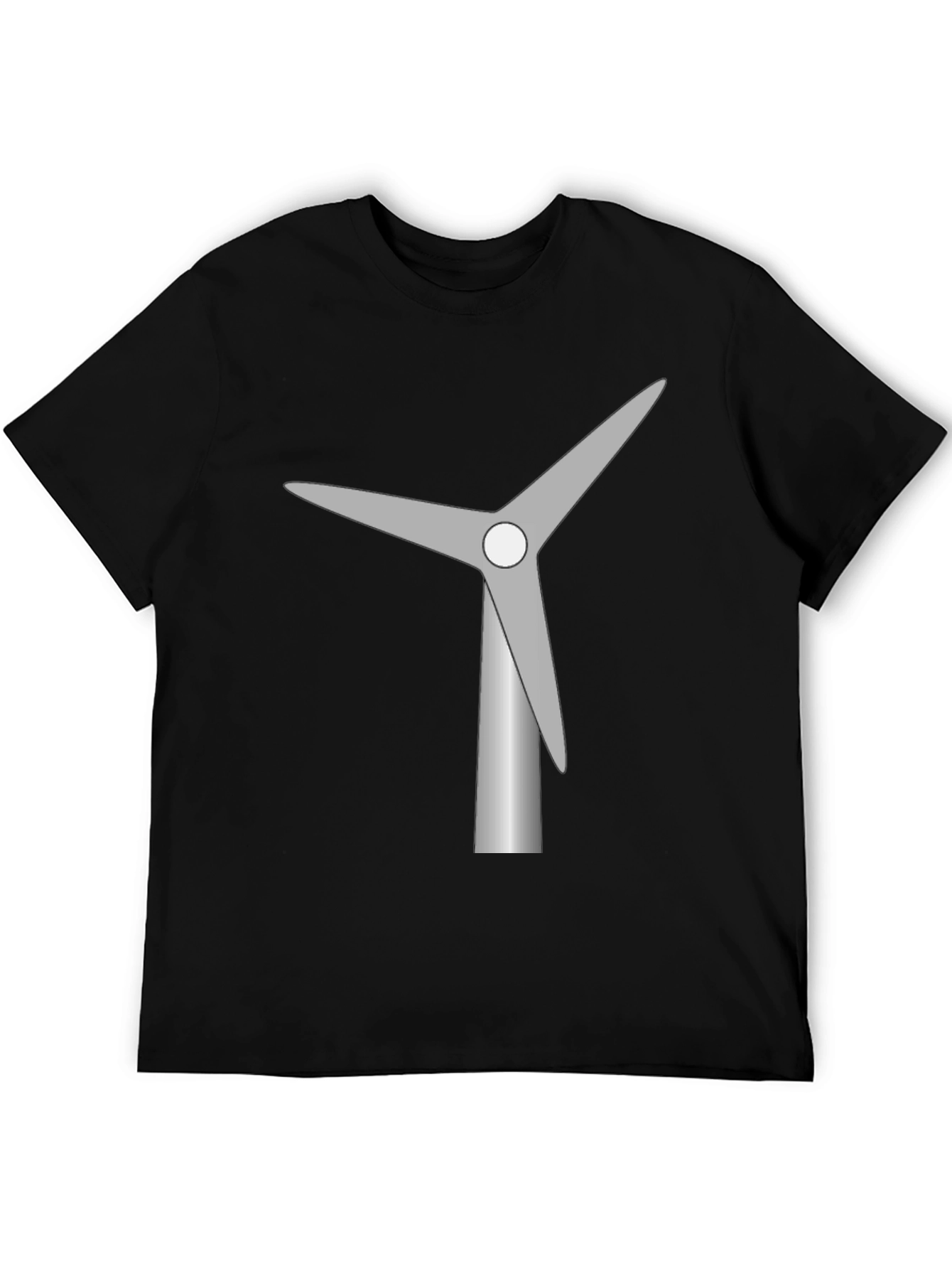 Wind Turbine Graphic Tee - Black Cotton T-Shirt