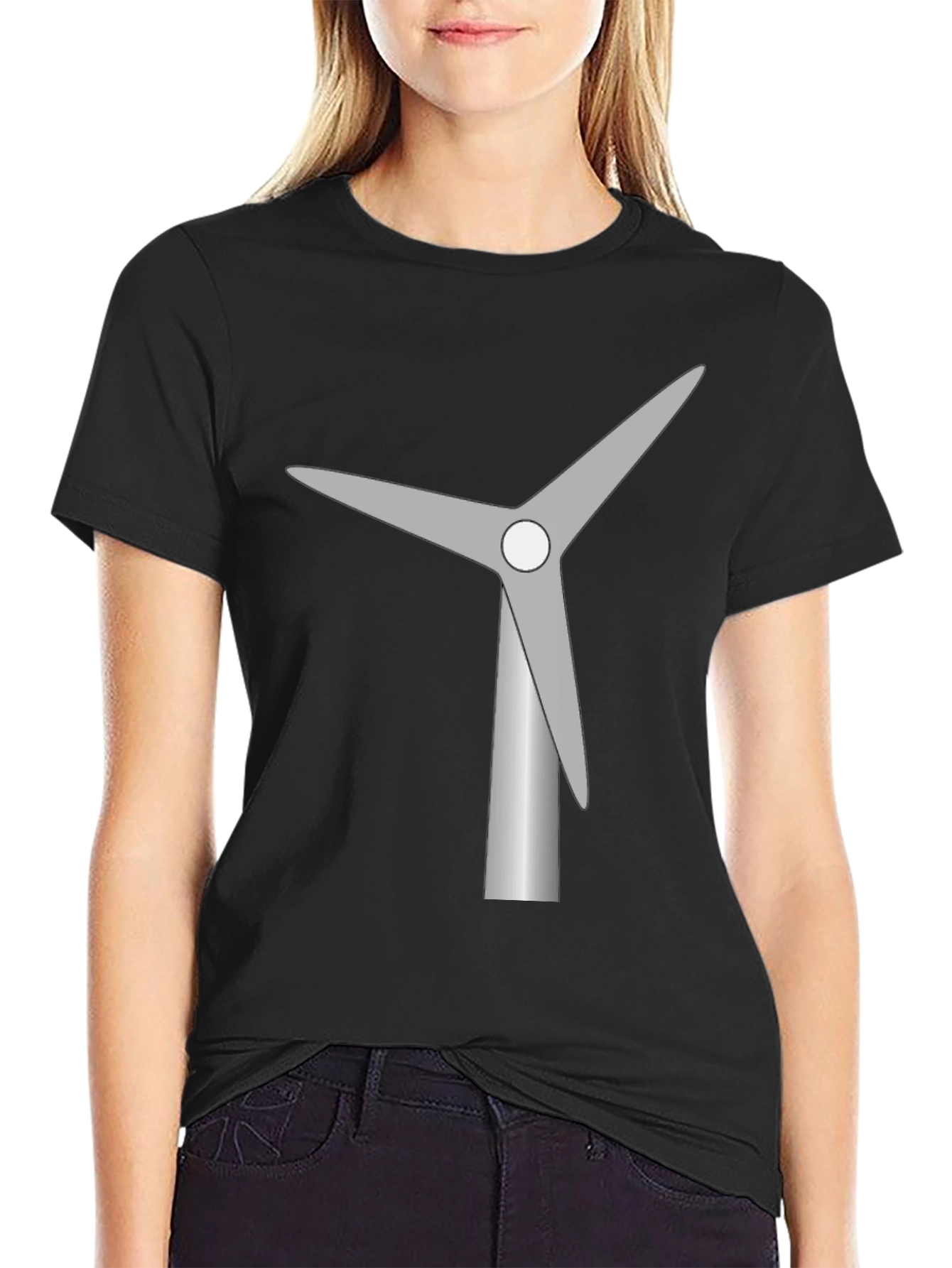 Wind Turbine Graphic Tee - Black Cotton T-Shirt