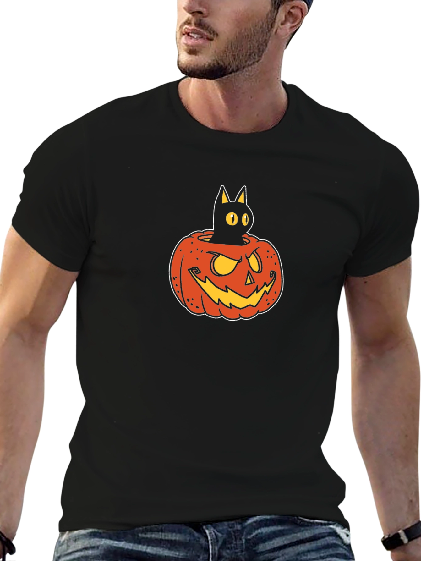 Halloween Black Cat Pumpkin Graphic T-Shirt