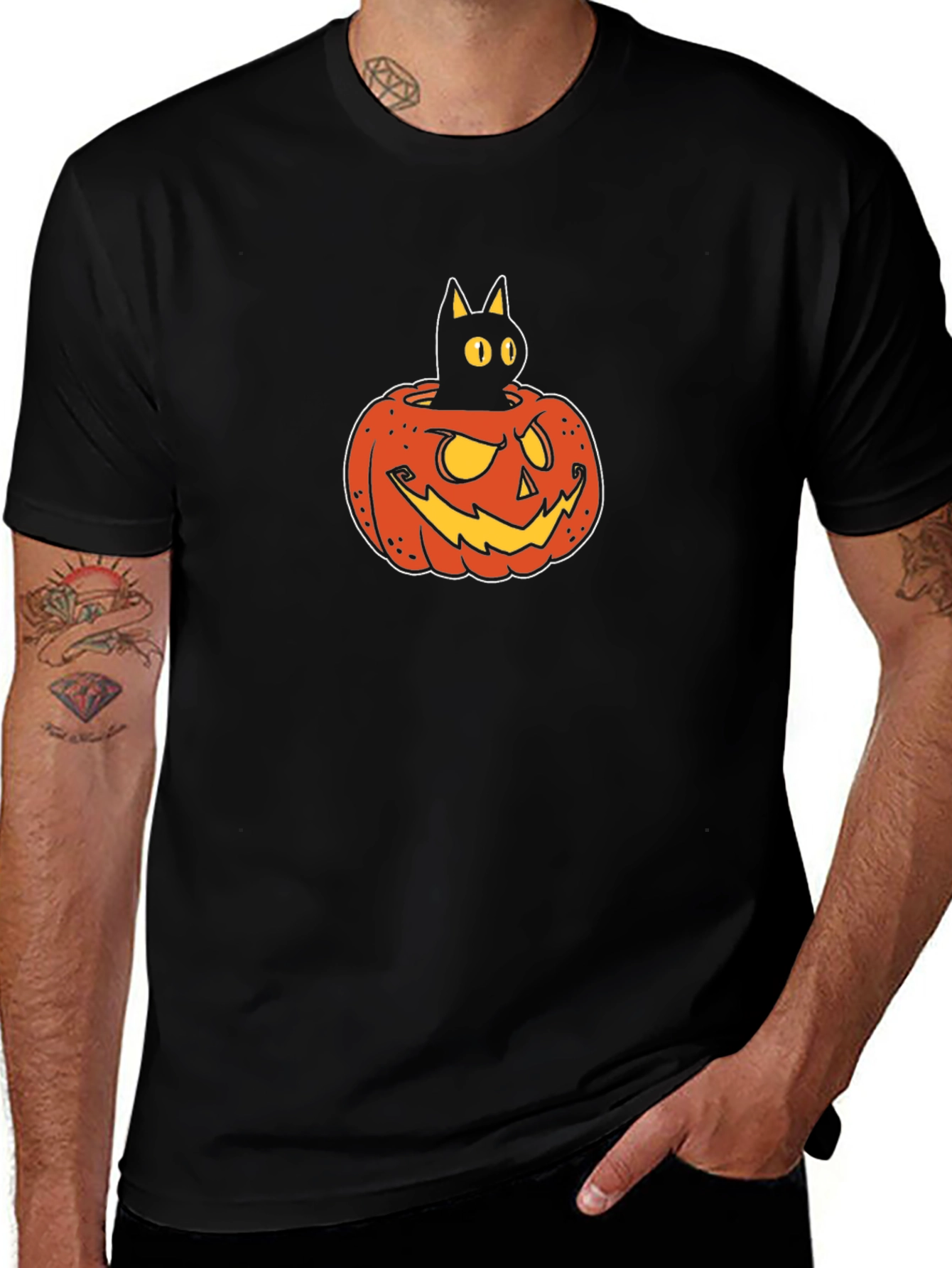Halloween Black Cat Pumpkin Graphic T-Shirt