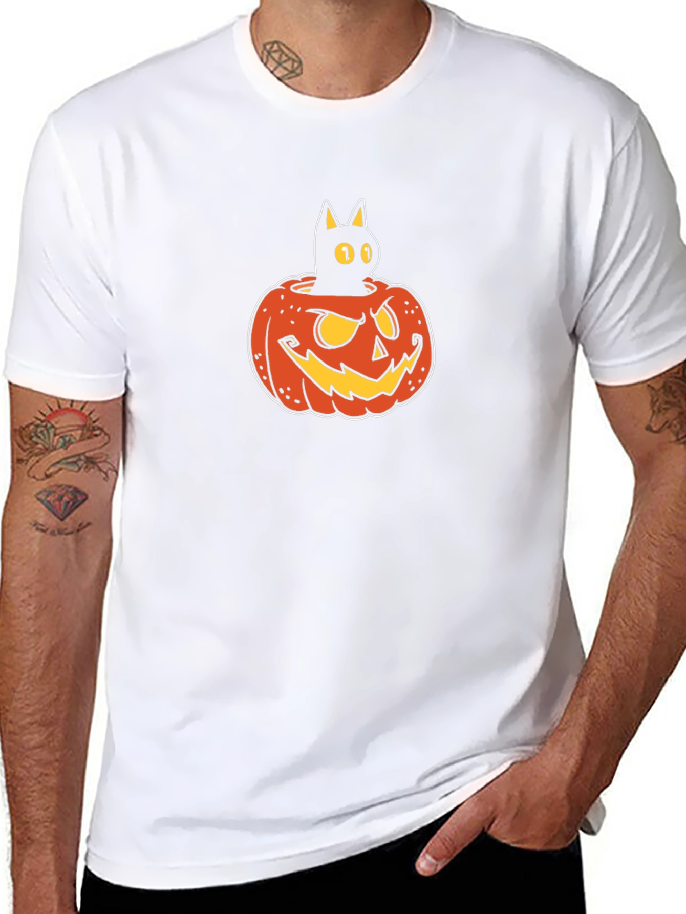 Halloween Black Cat Pumpkin Graphic T-Shirt
